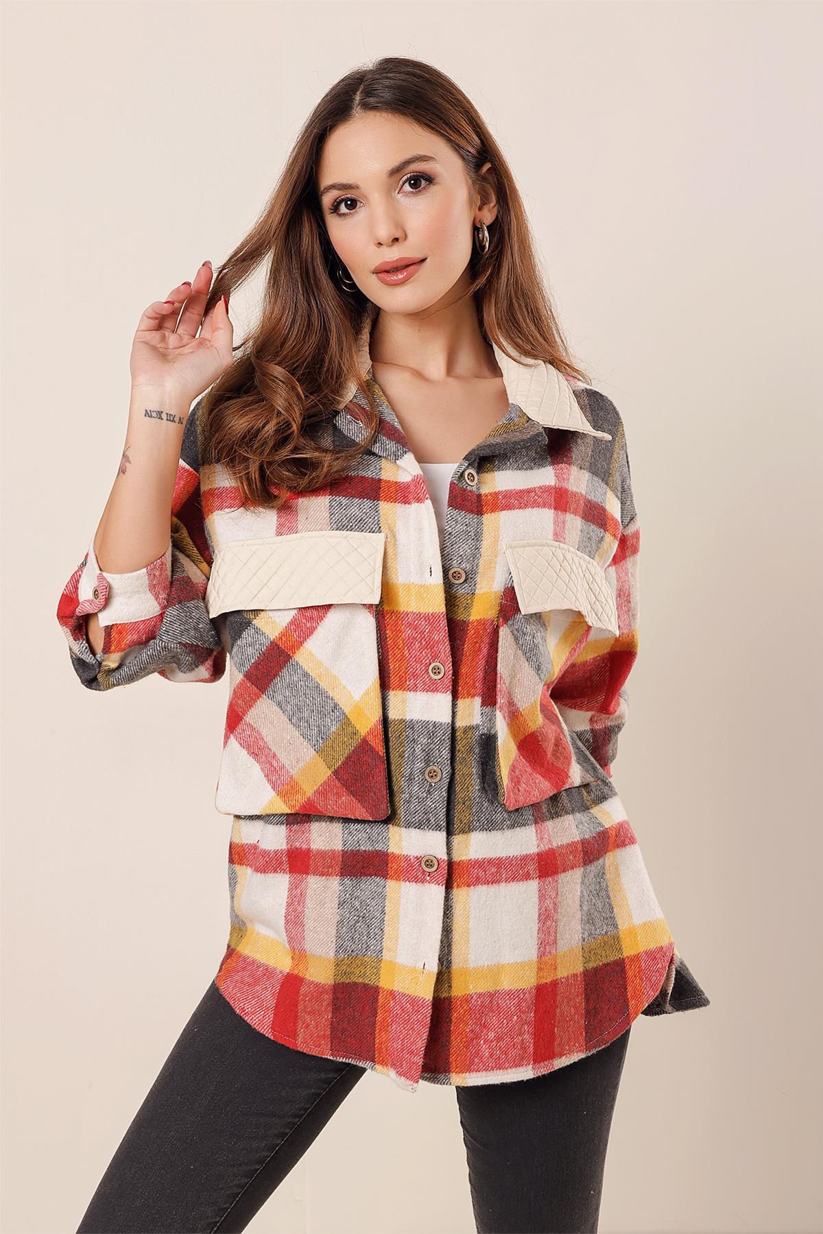 S-23K2060025Torba Cepli Garnili Oduncu Oversize Gömlek