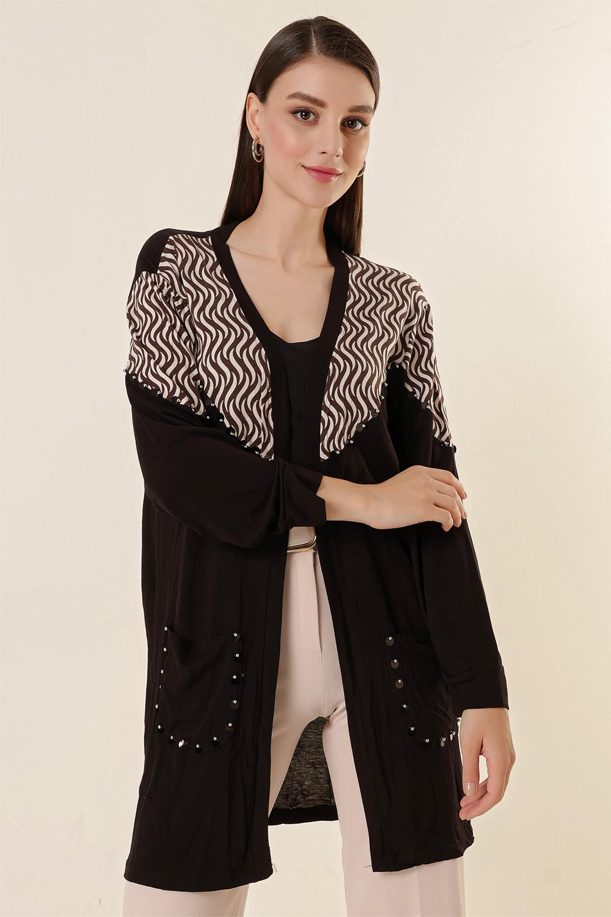 S-23K3160009Pulpayet Detaylı Cepli S Desenli Likralı Hırka