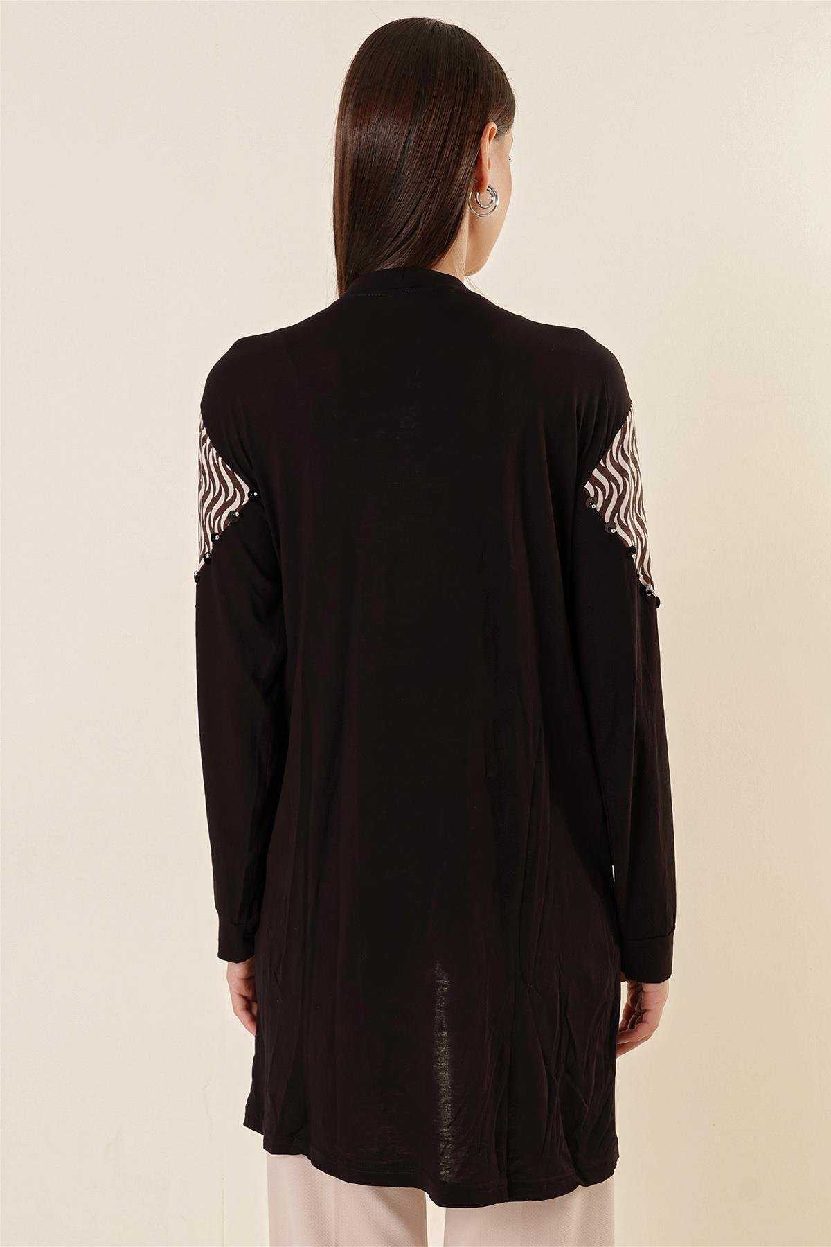 S-23K3160009Pulpayet Detaylı Cepli S Desenli Likralı Hırka