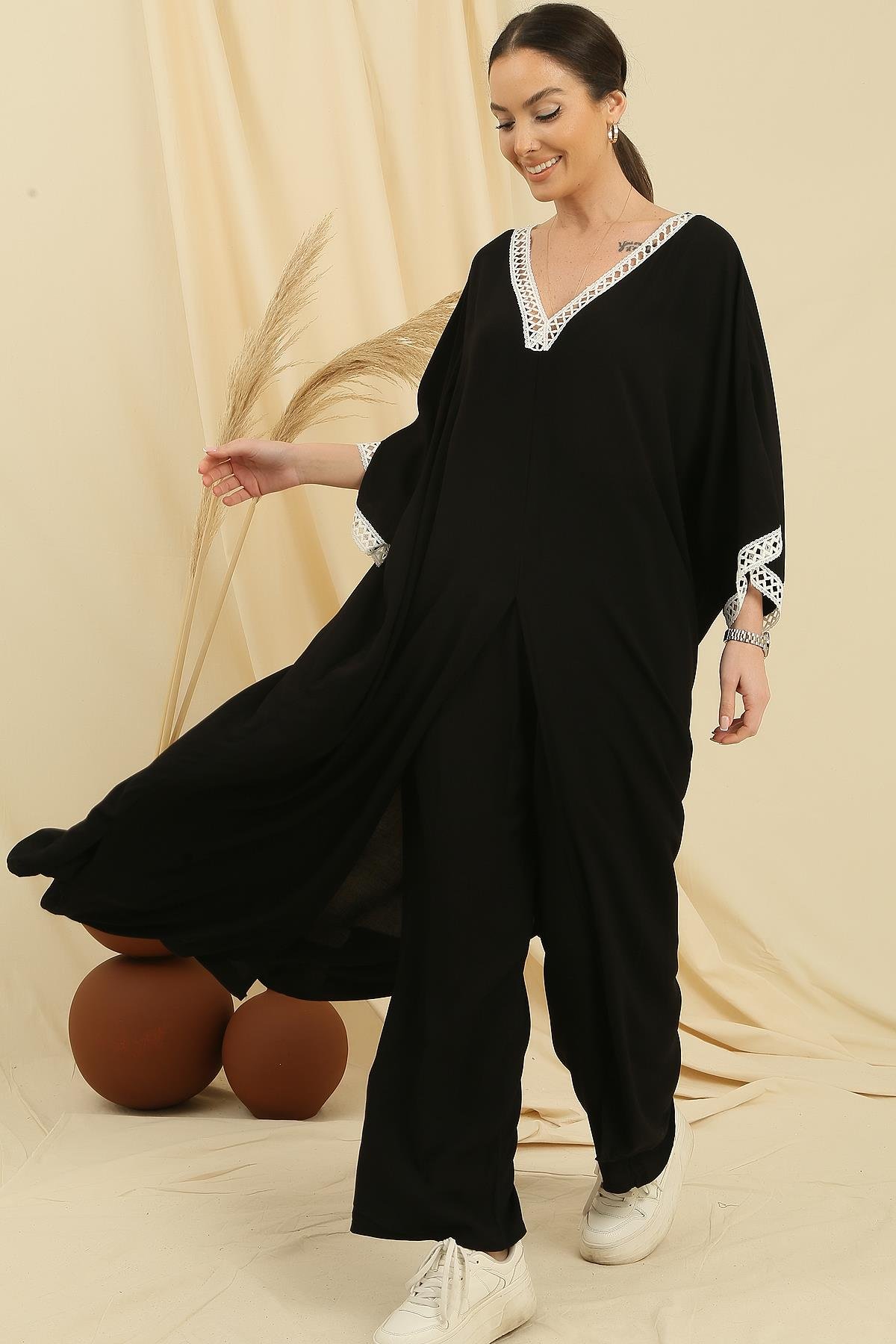 S-23K3880032Long pants with stretchy waistbands detailed with pockets lace tunic, oversize 2-viscose Team