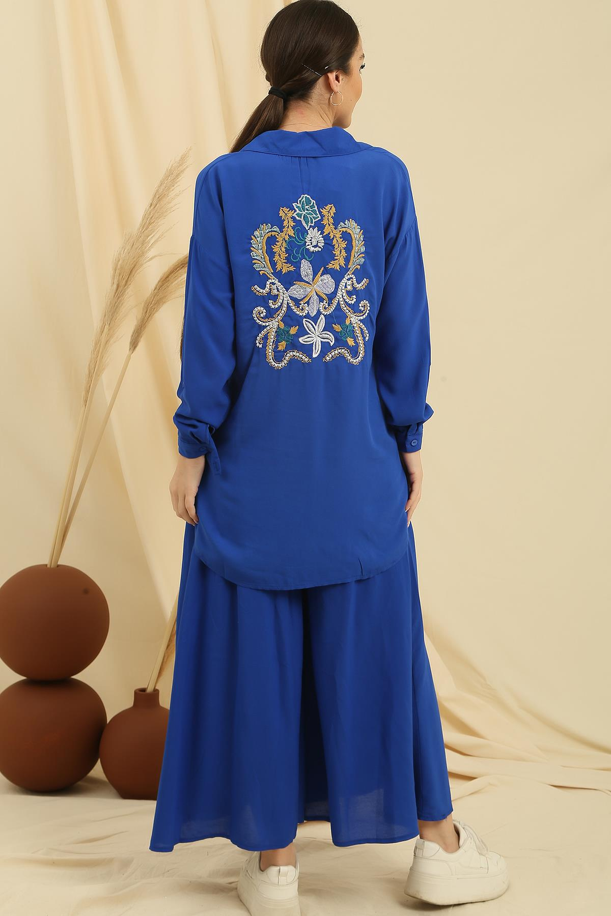 S-23K3880037Palozzo Pants with pockets elastic Embroidered Shirt Oversize Tunic with side slits 2-team