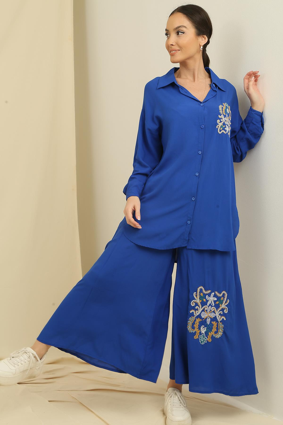 S-23K3880037Palozzo Pants with pockets elastic Embroidered Shirt Oversize Tunic with side slits 2-team