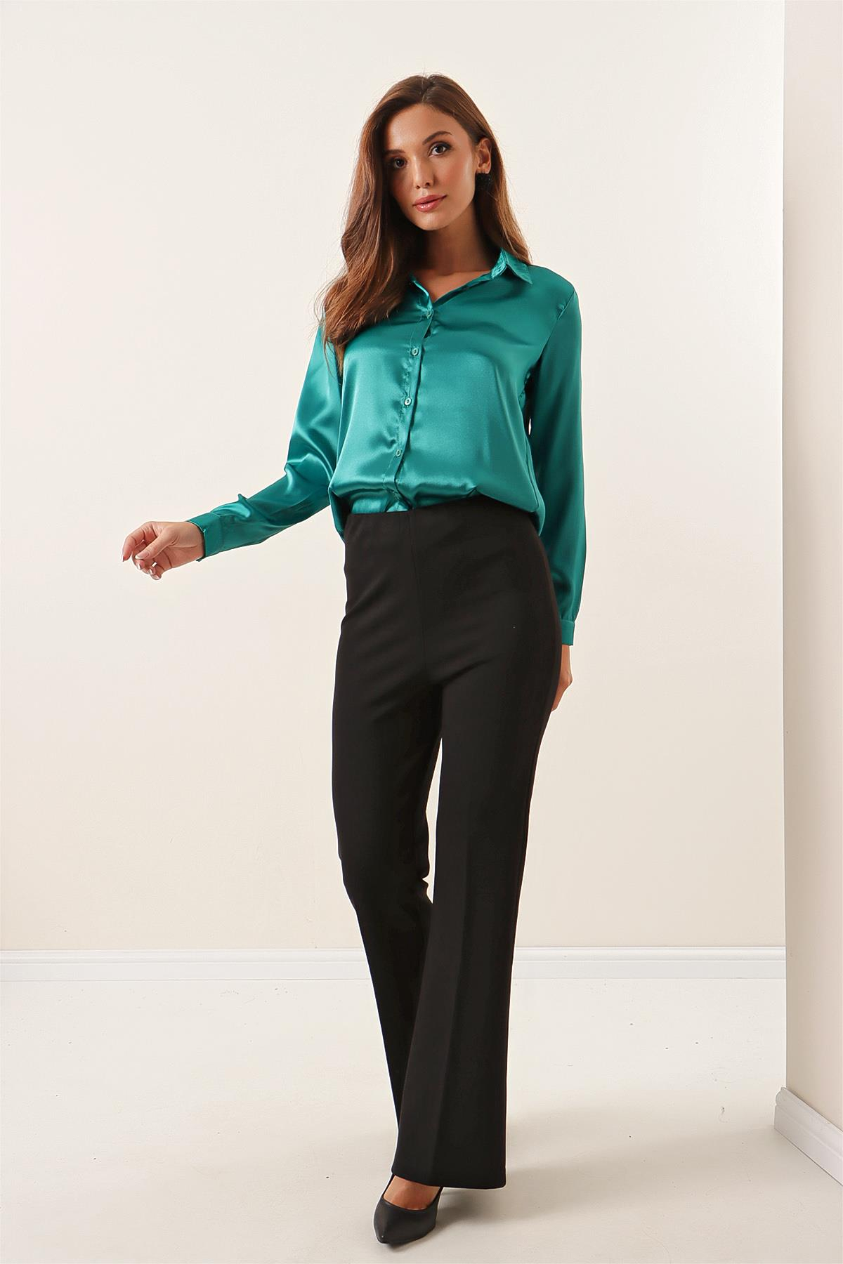 S-23K4030001Yüksek Bel Full Likra Çelik İnterlop İspanyol Paça Pantolon