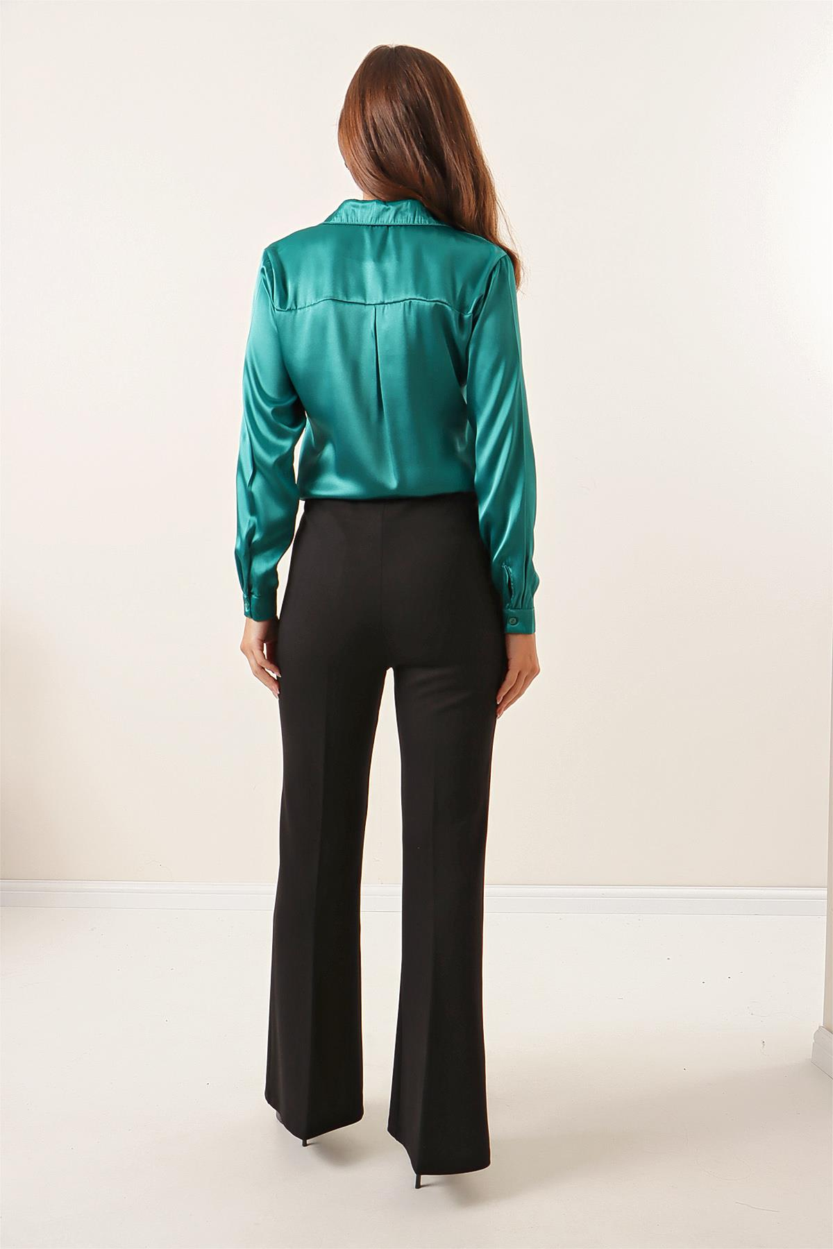 S-23K4030001Yüksek Bel Full Likra Çelik İnterlop İspanyol Paça Pantolon