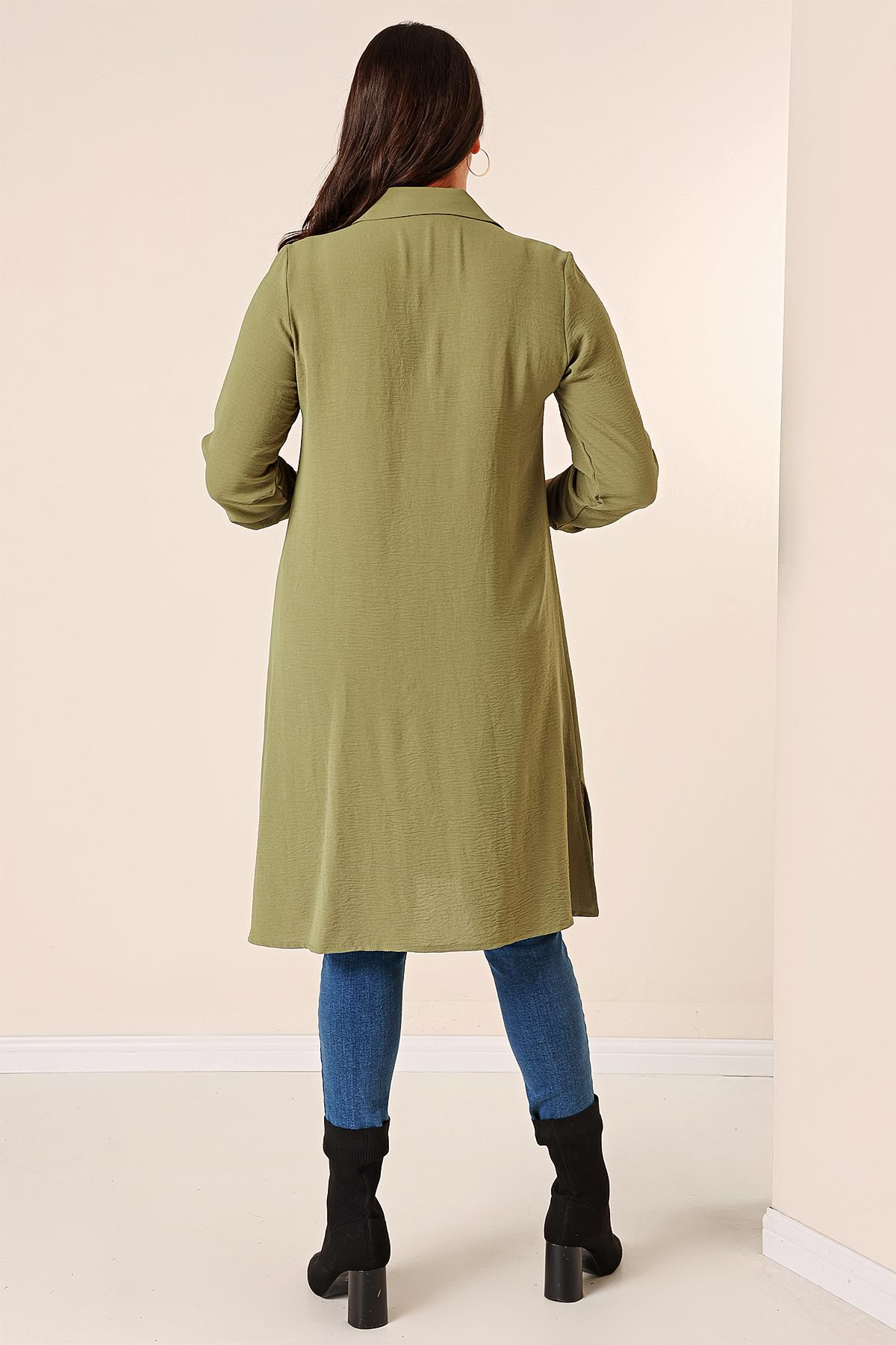 S-23K4040033Front Buttoned Long Sleeve Plus Size Tunic Ayrobin Detailed Pearl Truvakar