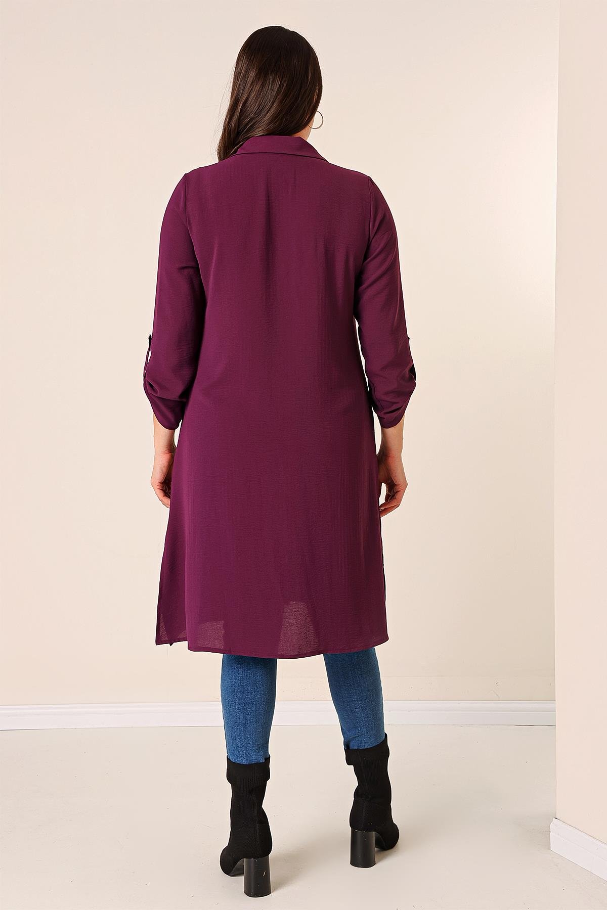 S-23K4040033Front Buttoned Long Sleeve Plus Size Tunic Ayrobin Detailed Pearl Truvakar