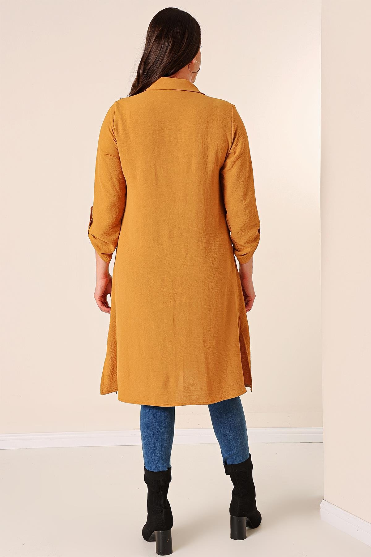 S-23K4040033Front Buttoned Long Sleeve Plus Size Tunic Ayrobin Detailed Pearl Truvakar