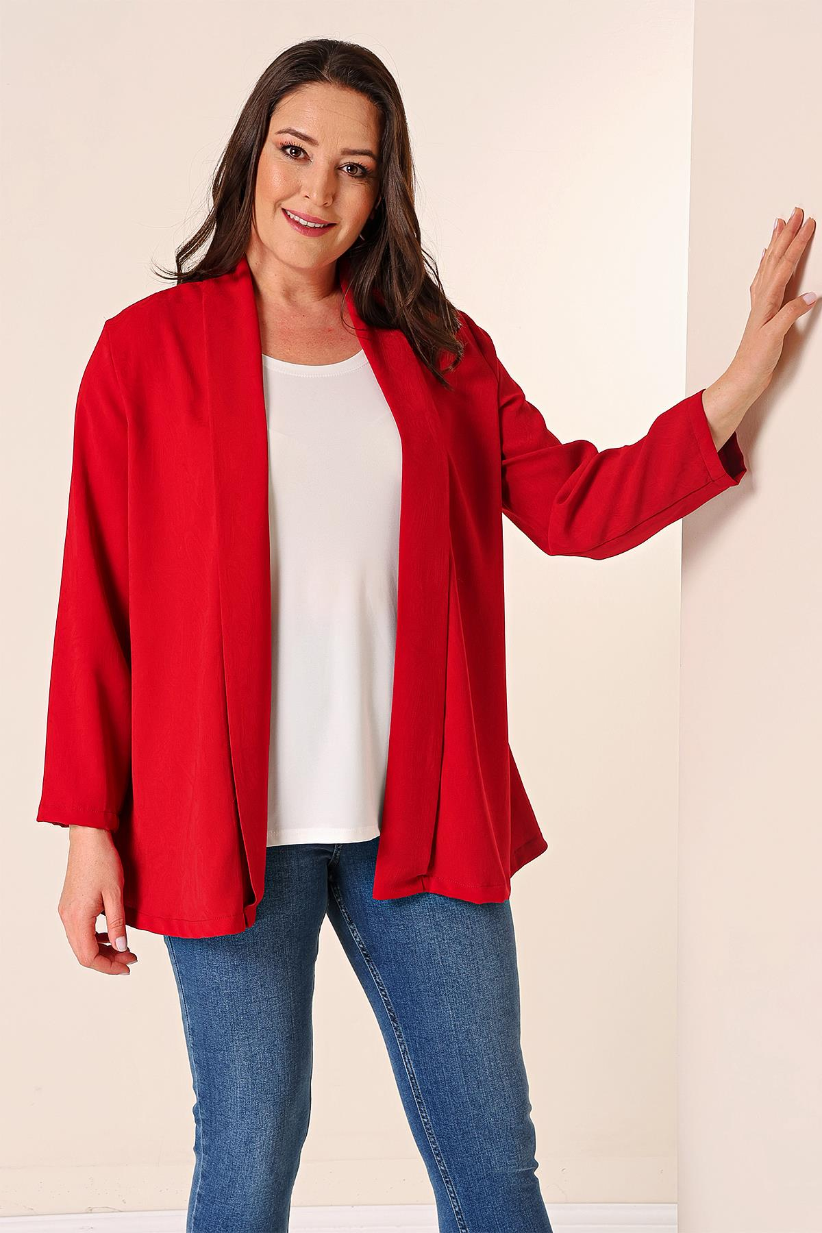 S-23K4040034Imported Crepe Inner jacket with pattern and Shawl tank top, Plus Size 2-piece set
