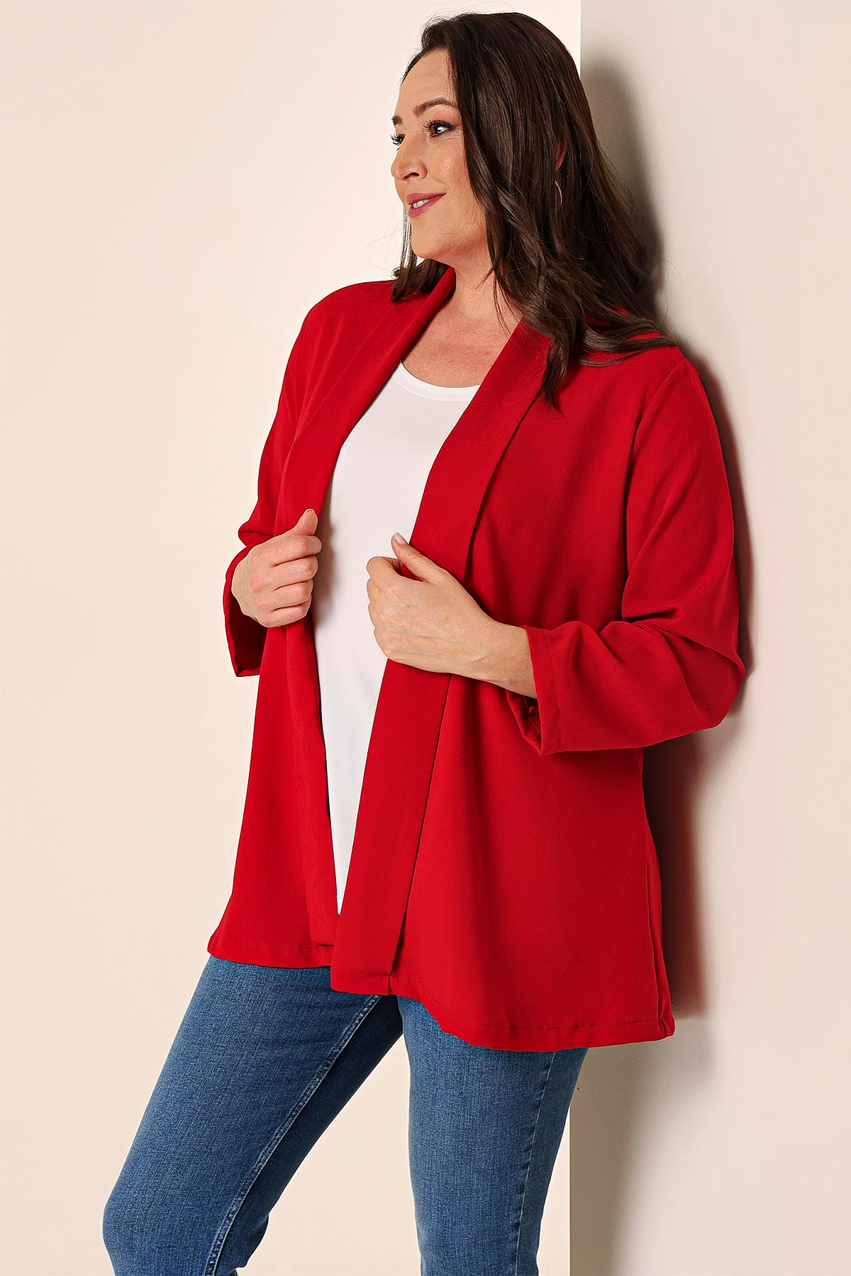 S-23K4040034Imported Crepe Inner jacket with pattern and Shawl tank top, Plus Size 2-piece set