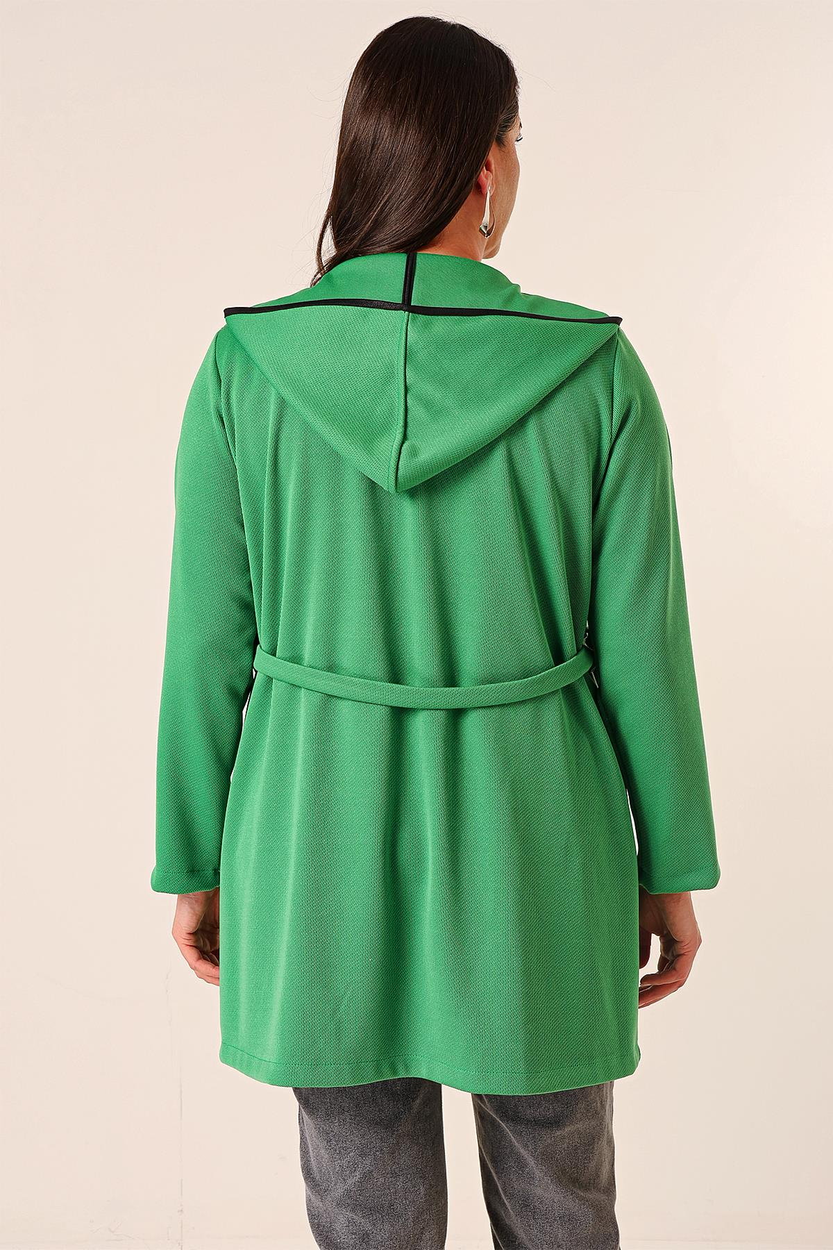 S-23K4040047Sleeveless, Hooded, Bag-Pocketed Belted, Floral Printed Cardigan Plus Size 2-Piece Set