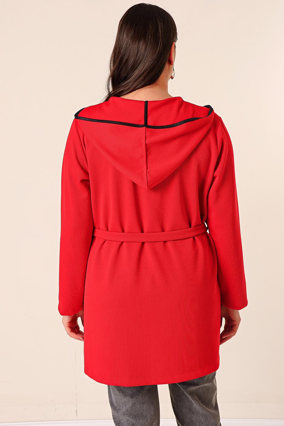 S-23K4040047Sleeveless, Hooded, Bag-Pocketed Belted, Floral Printed Cardigan Plus Size 2-Piece Set