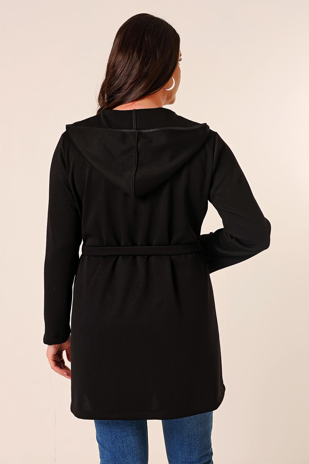 S-23K4040047Sleeveless, Hooded, Bag-Pocketed Belted, Floral Printed Cardigan Plus Size 2-Piece Set