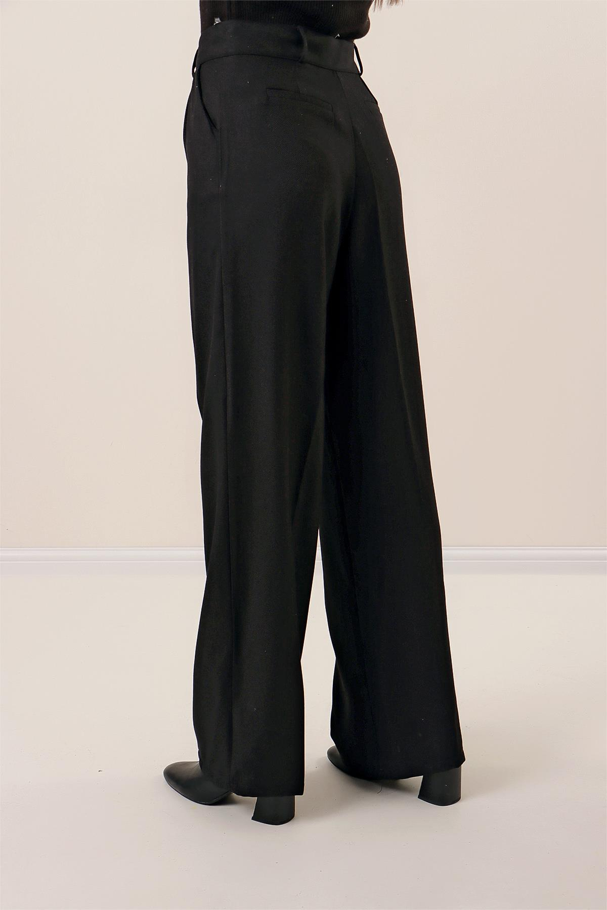 S-23K4080001Yandan Cepli Yün Efektli Palazzo Pantolon