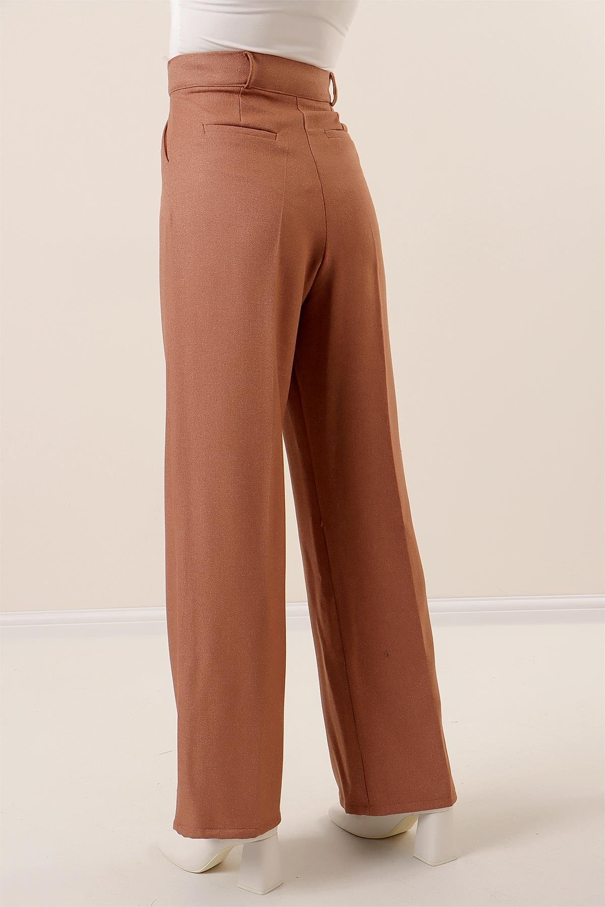 S-23K4080001Yandan Cepli Yün Efektli Palazzo Pantolon