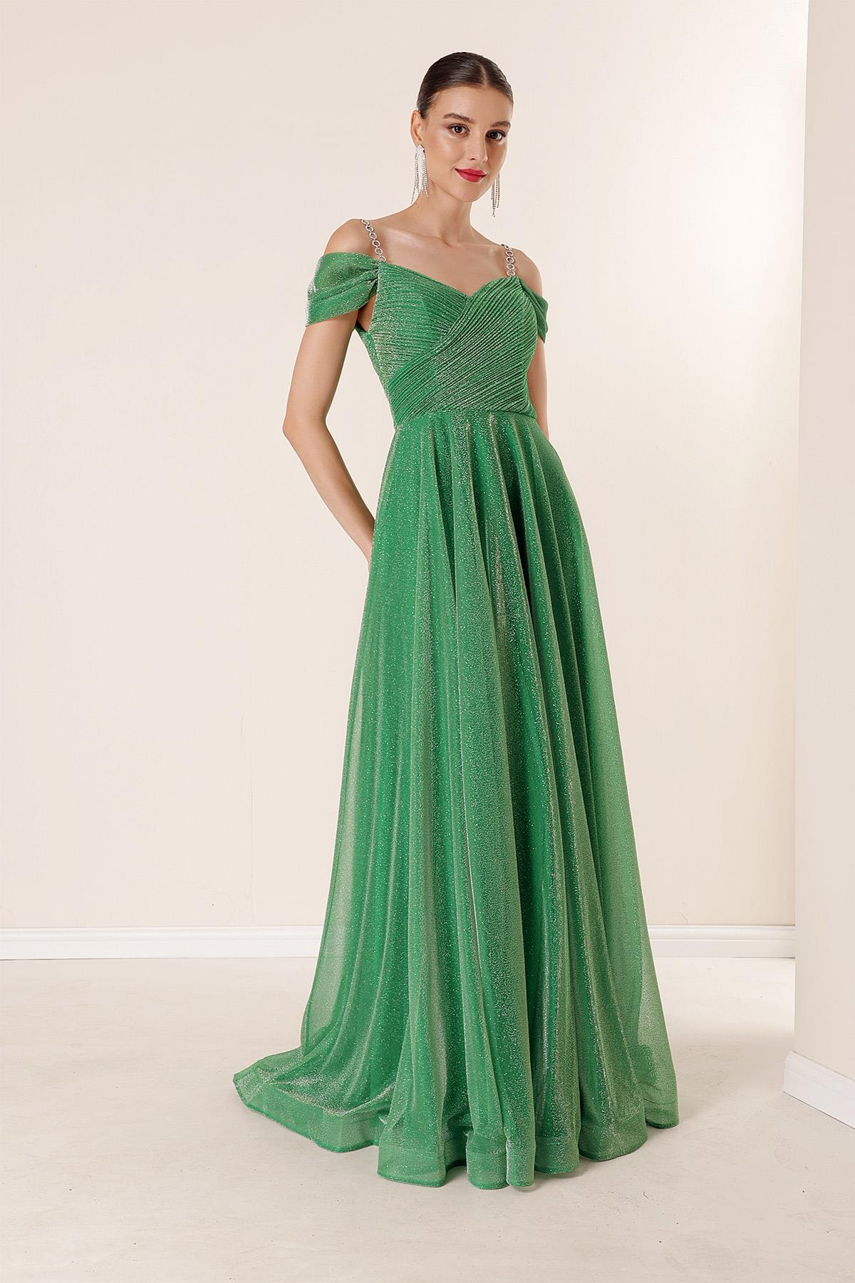 S-23K4120008Strappy Off-Shoulder Long Plus Size Dress Sequined Lined Spaced