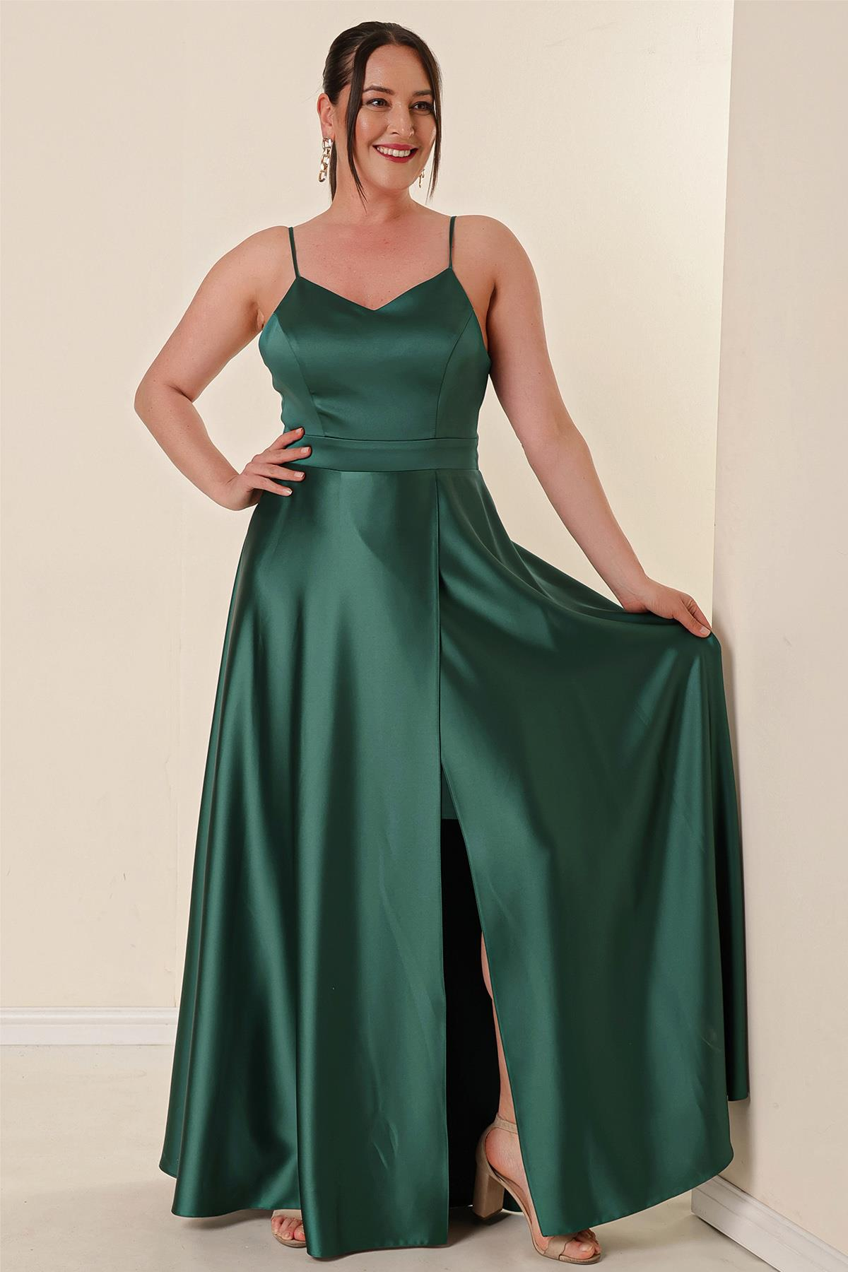 S-23K4120010Detailed Strap, Lined, Front Slit, Long Dress Plus Size Buy