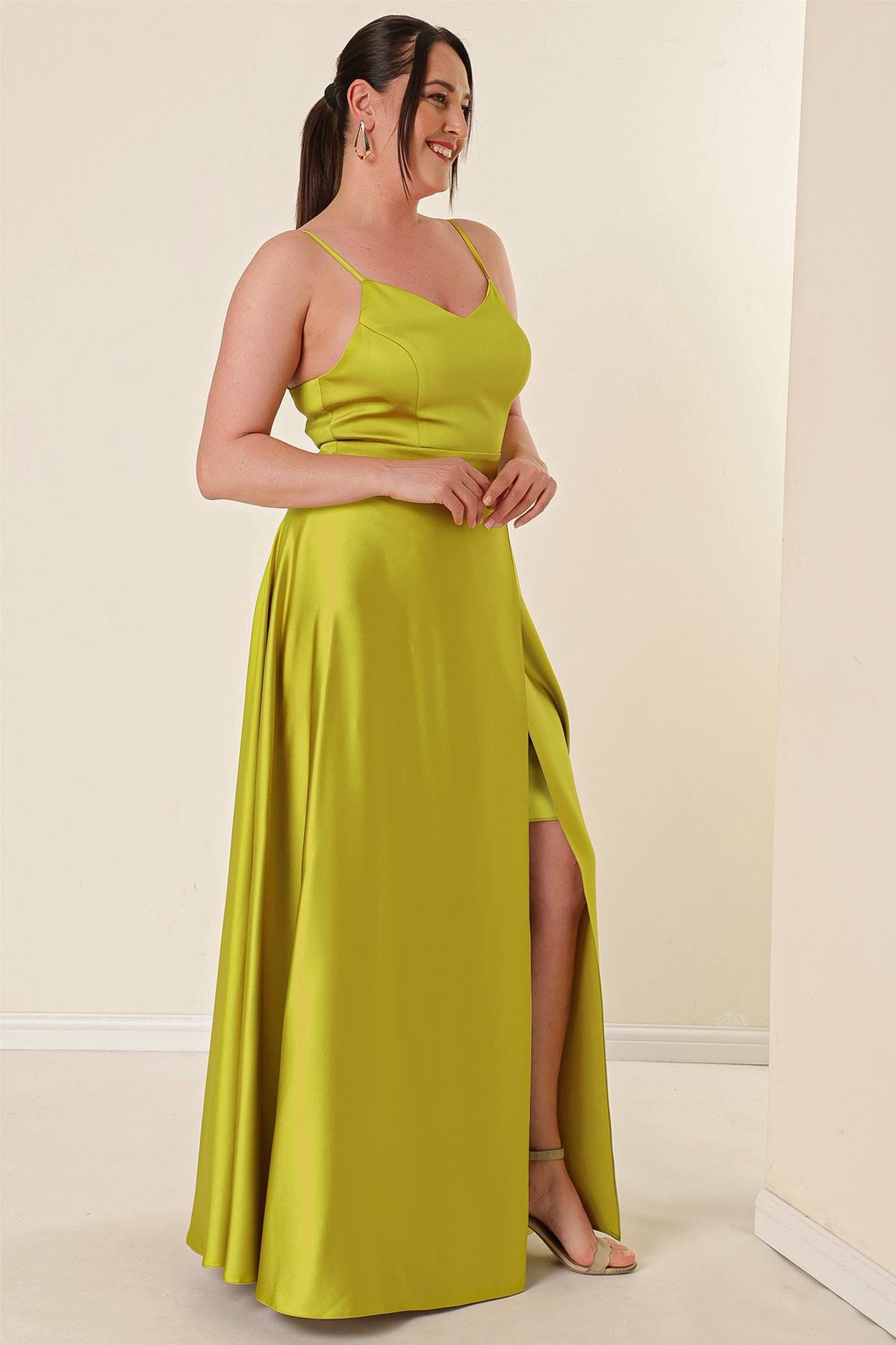 S-23K4120010Detailed Strap, Lined, Front Slit, Long Dress Plus Size Buy