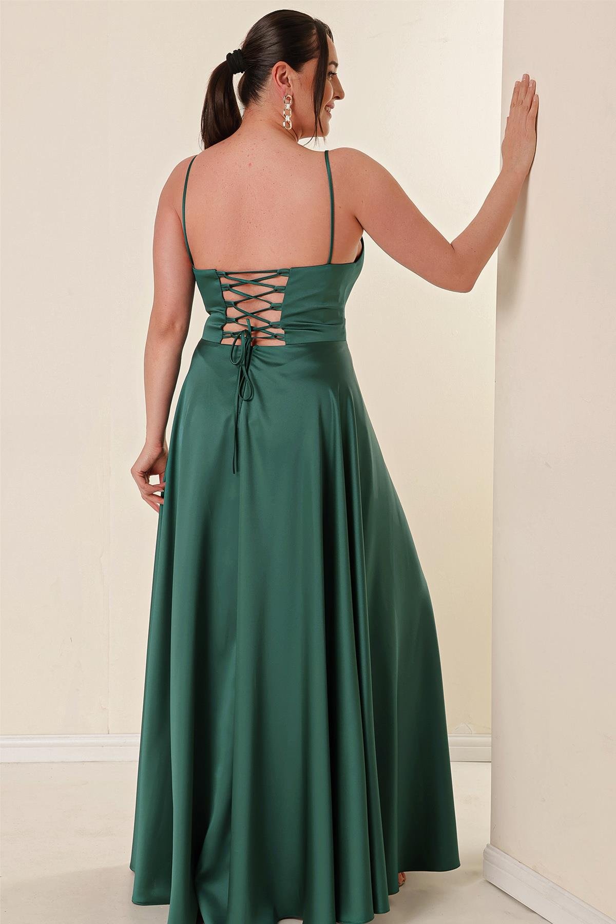 S-23K4120010Detailed Strap, Lined, Front Slit, Long Dress Plus Size Buy