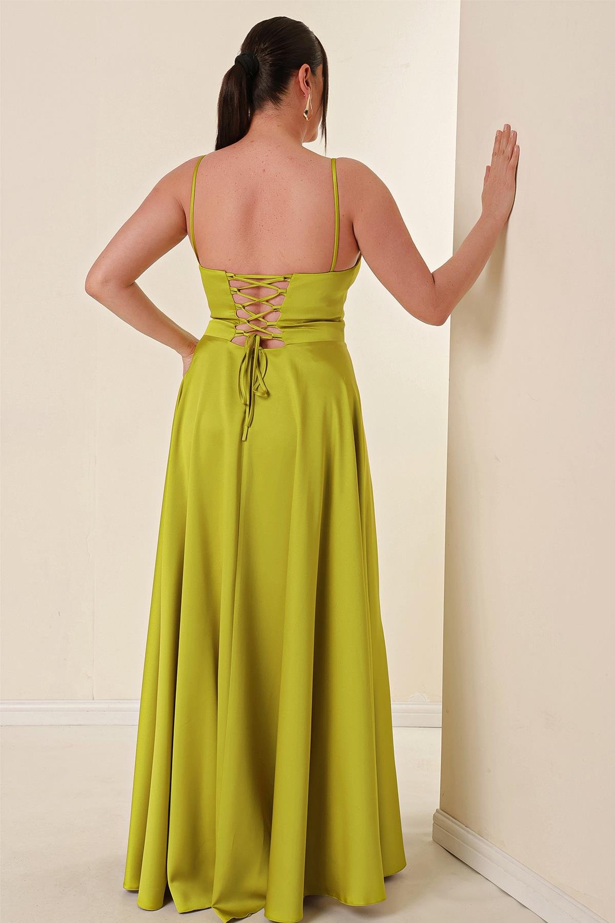 S-23K4120010Detailed Strap, Lined, Front Slit, Long Dress Plus Size Buy