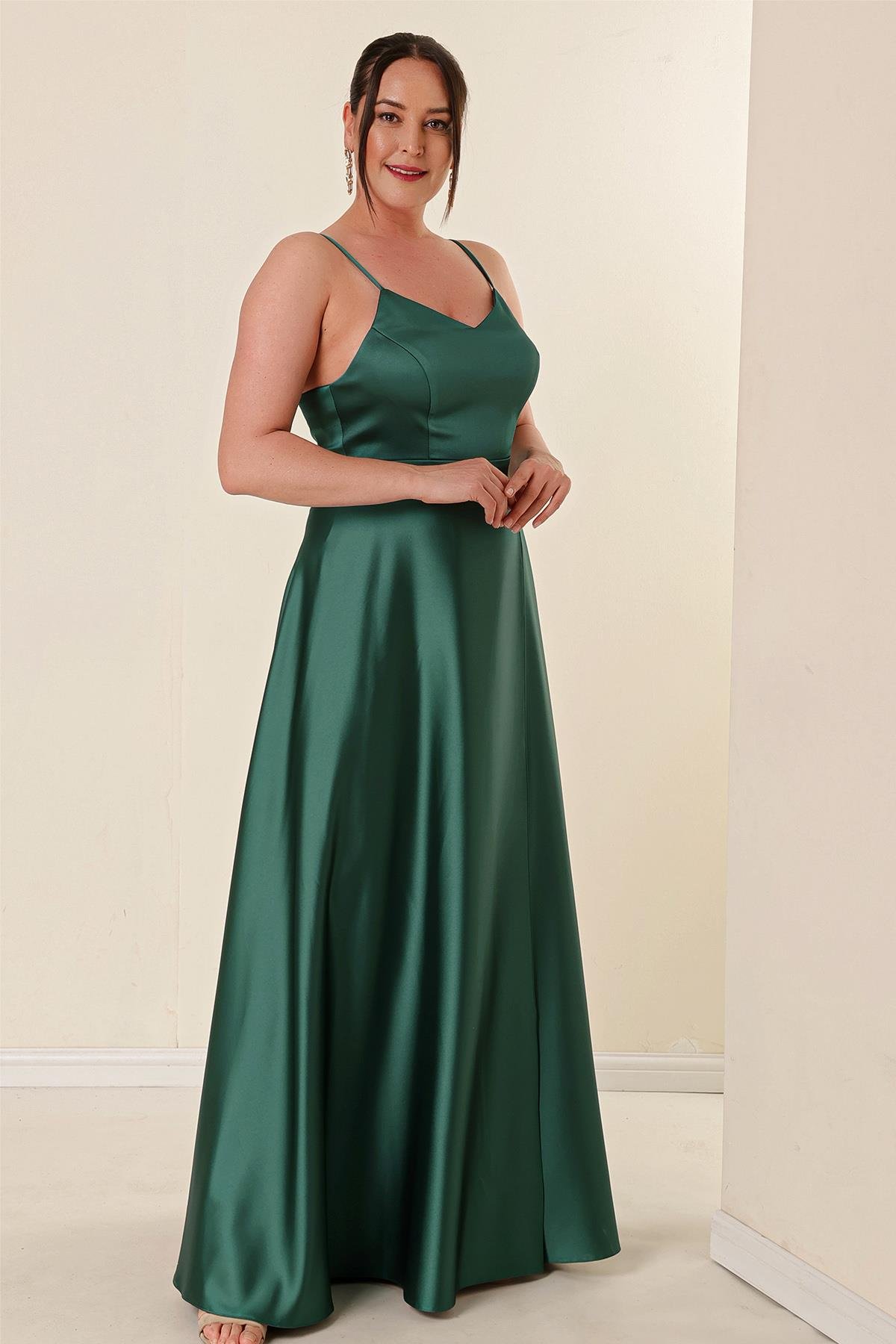 S-23K4120010Detailed Strap, Lined, Front Slit, Long Dress Plus Size Buy