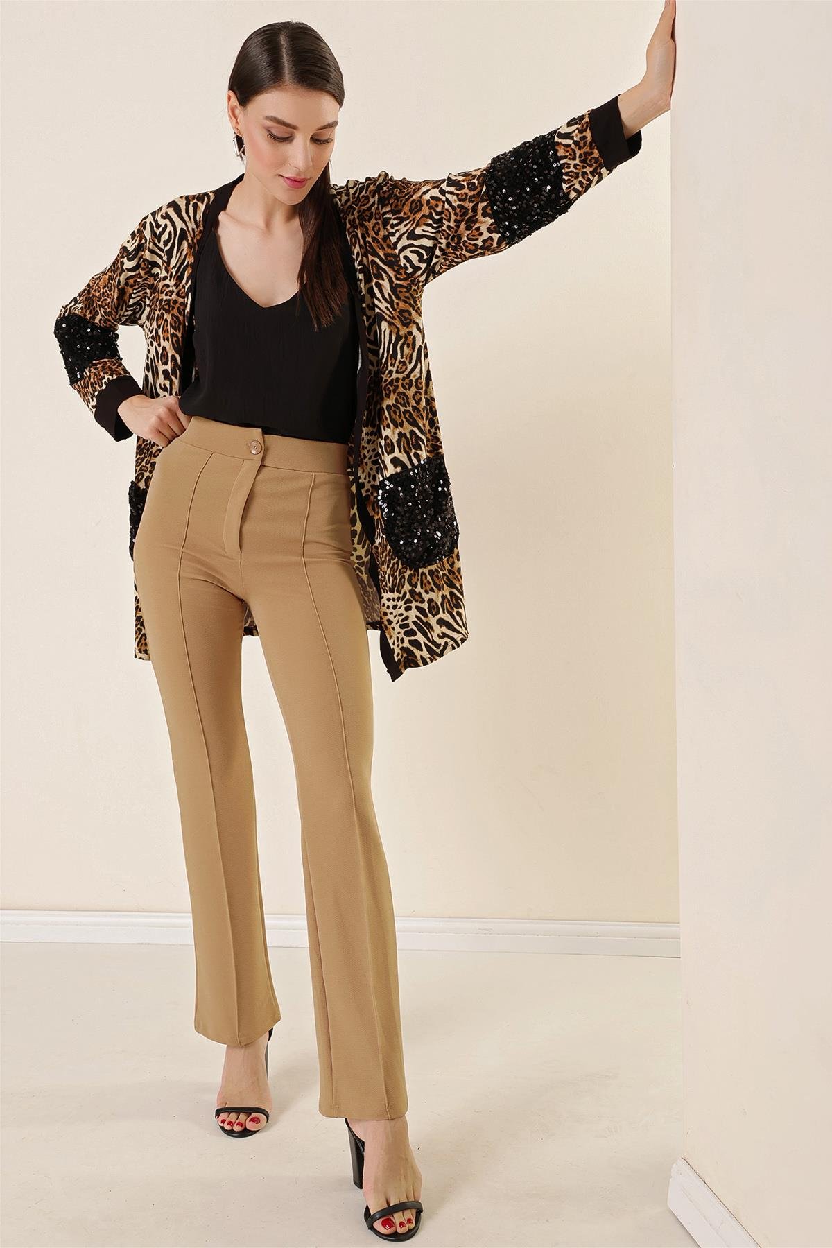 S-23K4130001Speckled Crepe Palazzo Pants High Waist Knitted