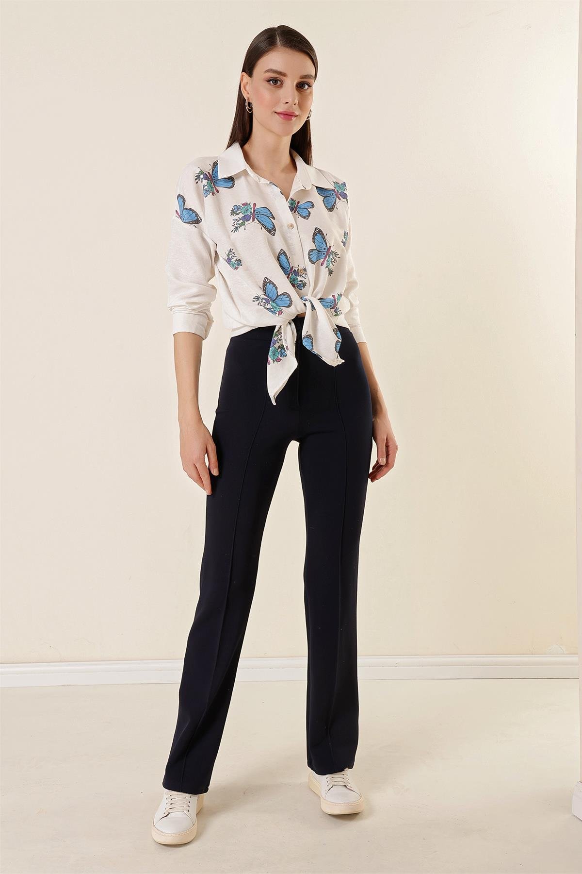 S-23K4130001Speckled Crepe Palazzo Pants High Waist Knitted