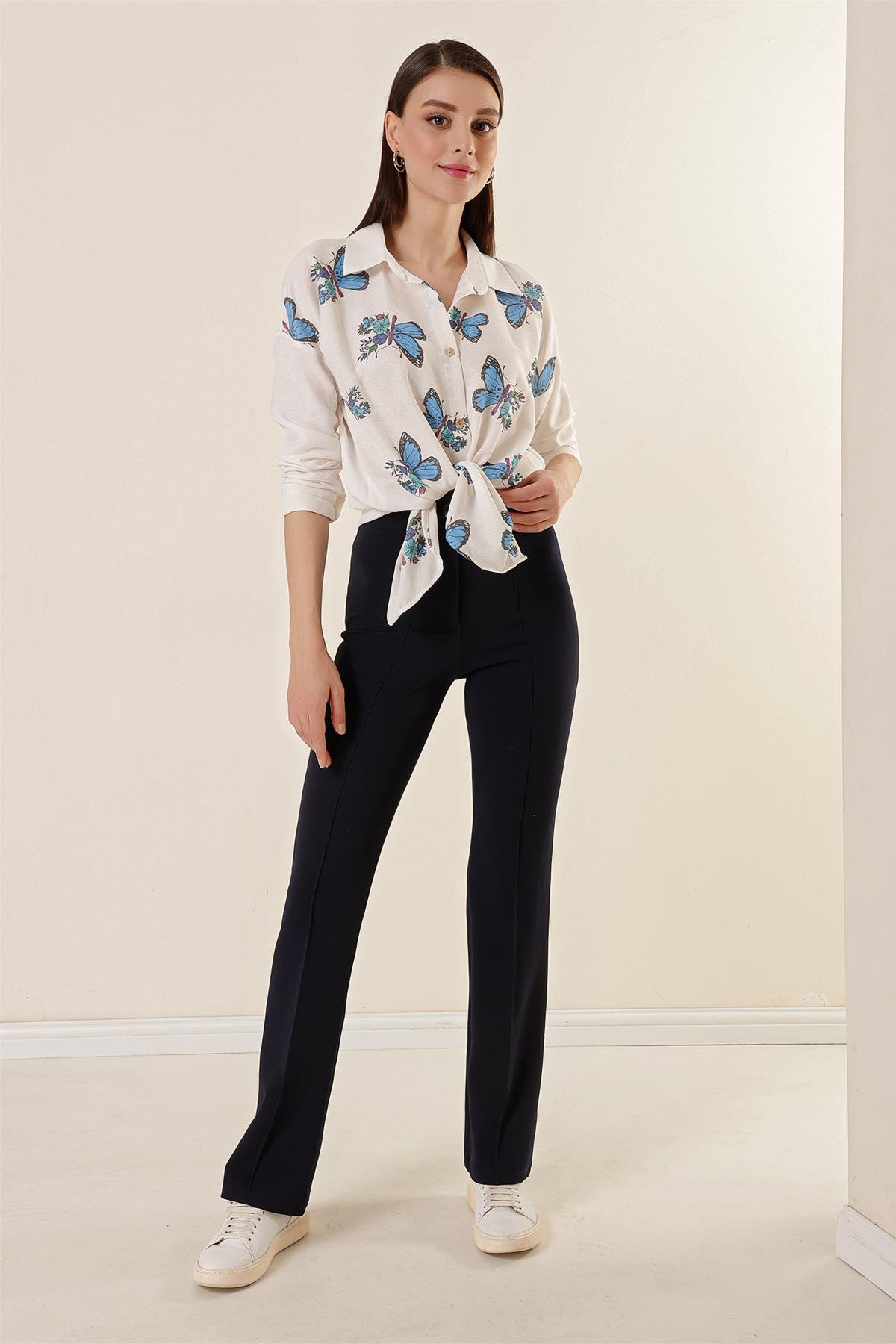 S-23K4130001Speckled Crepe Palazzo Pants High Waist Knitted