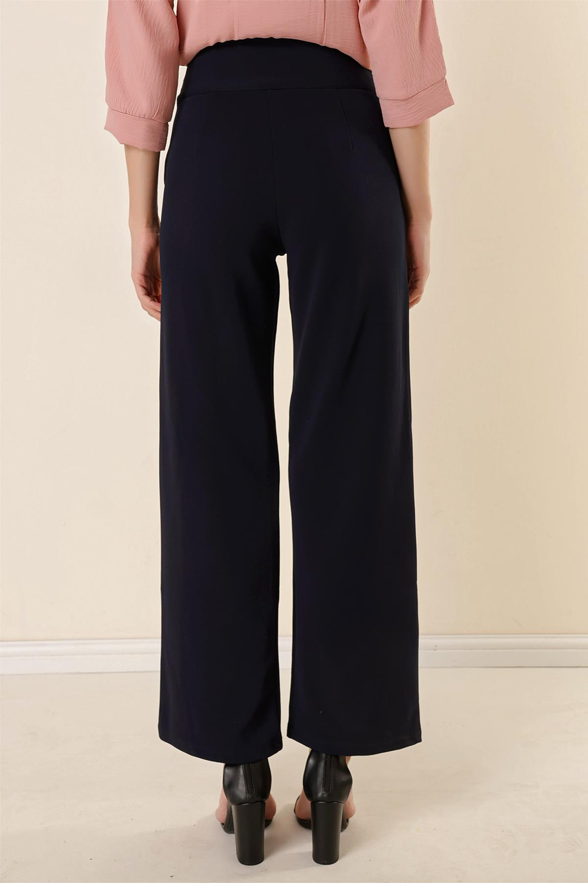 S-23K4130003Beli Korsajlı Cepli Örme Krep Palazzo Pantolon