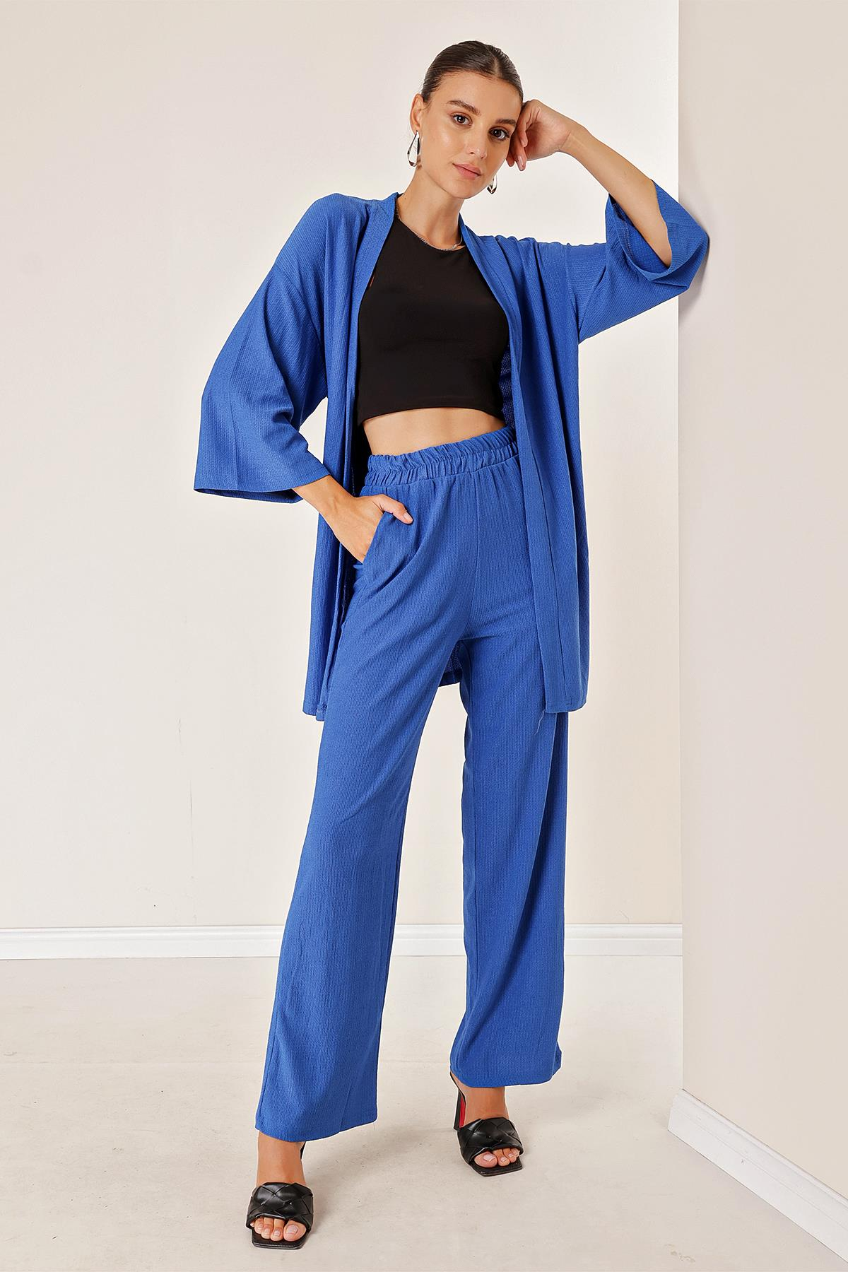 S-23K4130009Pocketed Pants Bloomer Set with Kimono in green