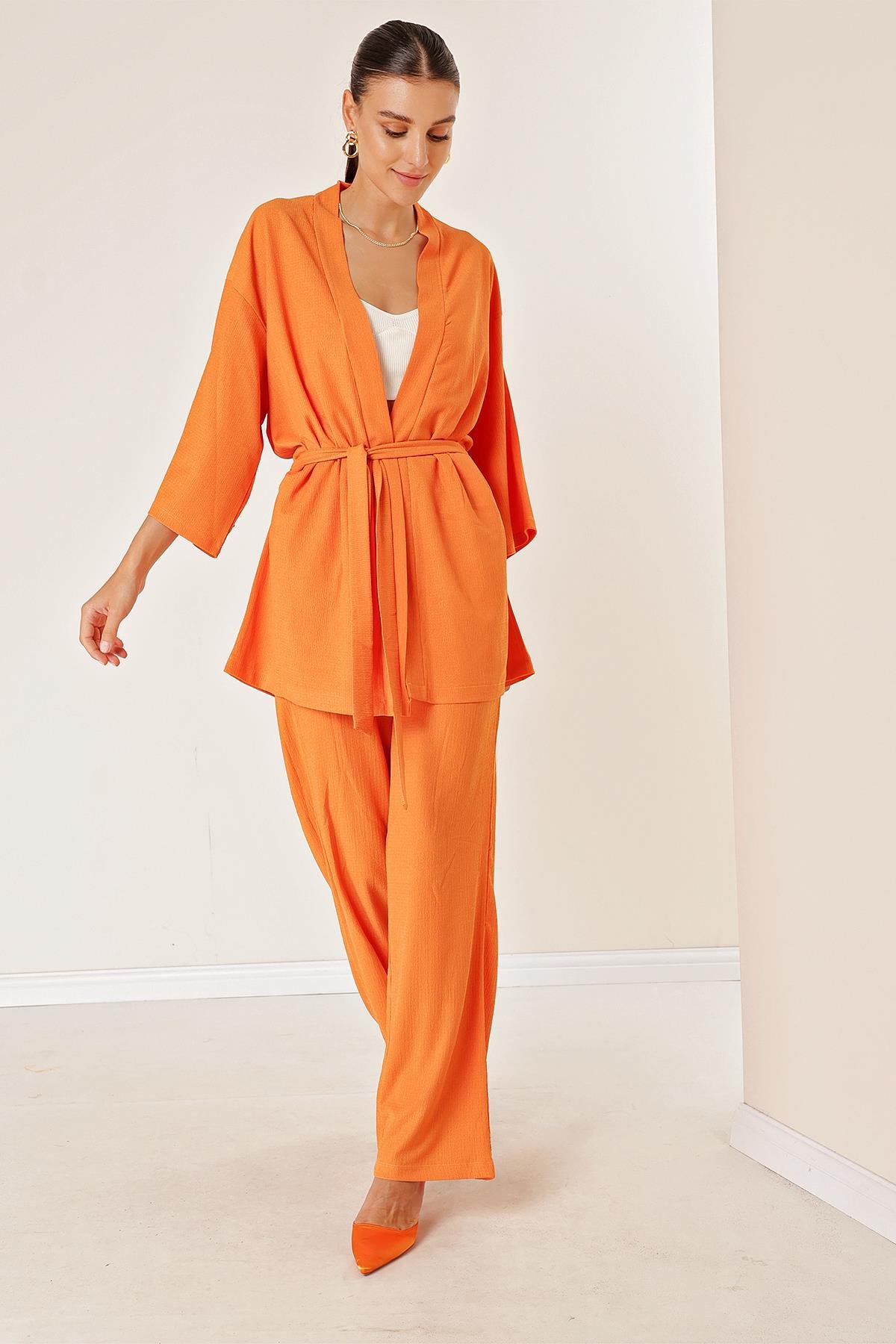 S-23K4130009Pocketed Pants Bloomer Set with Kimono in green