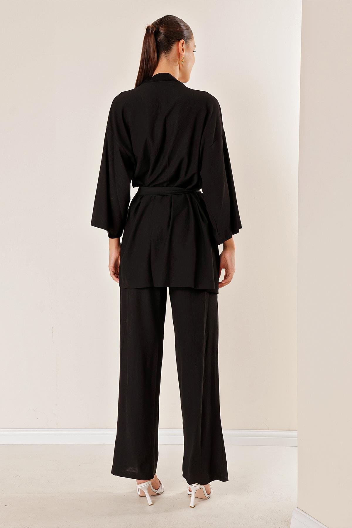 S-23K4130009Pocketed Pants Bloomer Set with Kimono in green