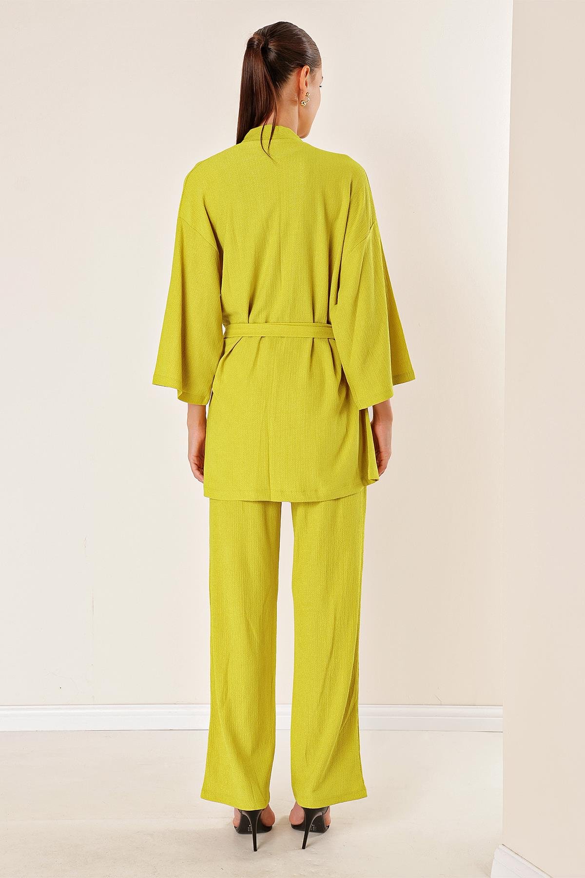 S-23K4130009Pocketed Pants Bloomer Set with Kimono in green