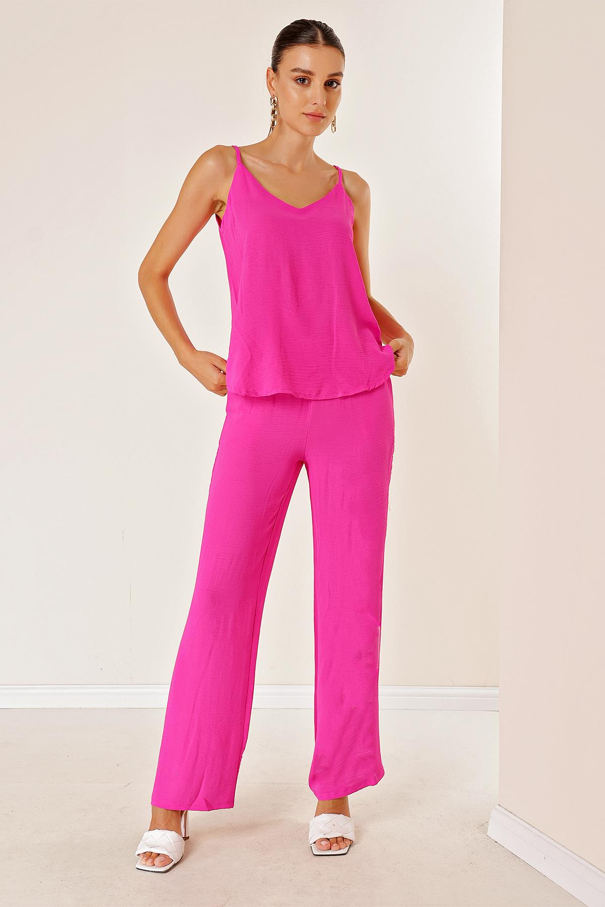 S-23K4130011Ayrobin İp Askılı Pantolonu Cepli Bol Paça Takım