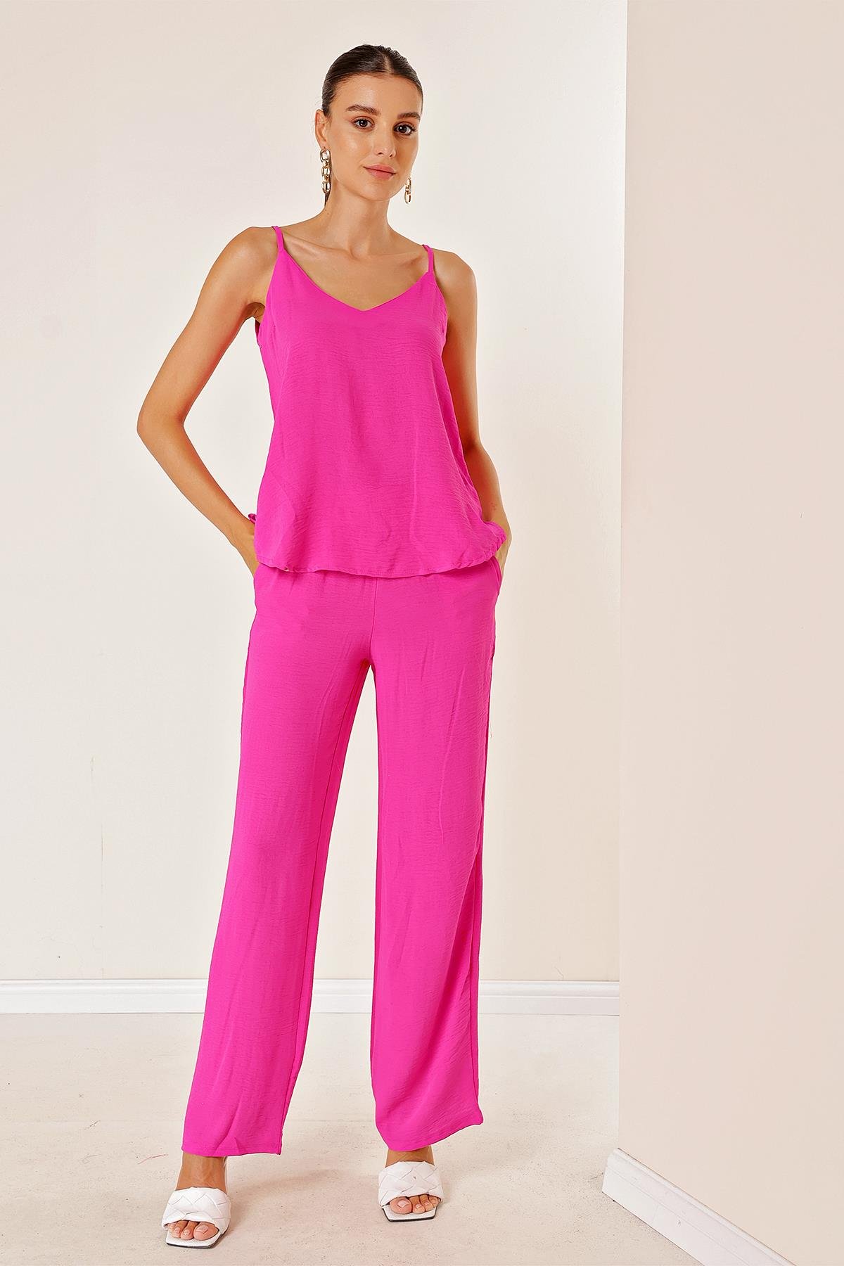 S-23K4130011Ayrobin İp Askılı Pantolonu Cepli Bol Paça Takım