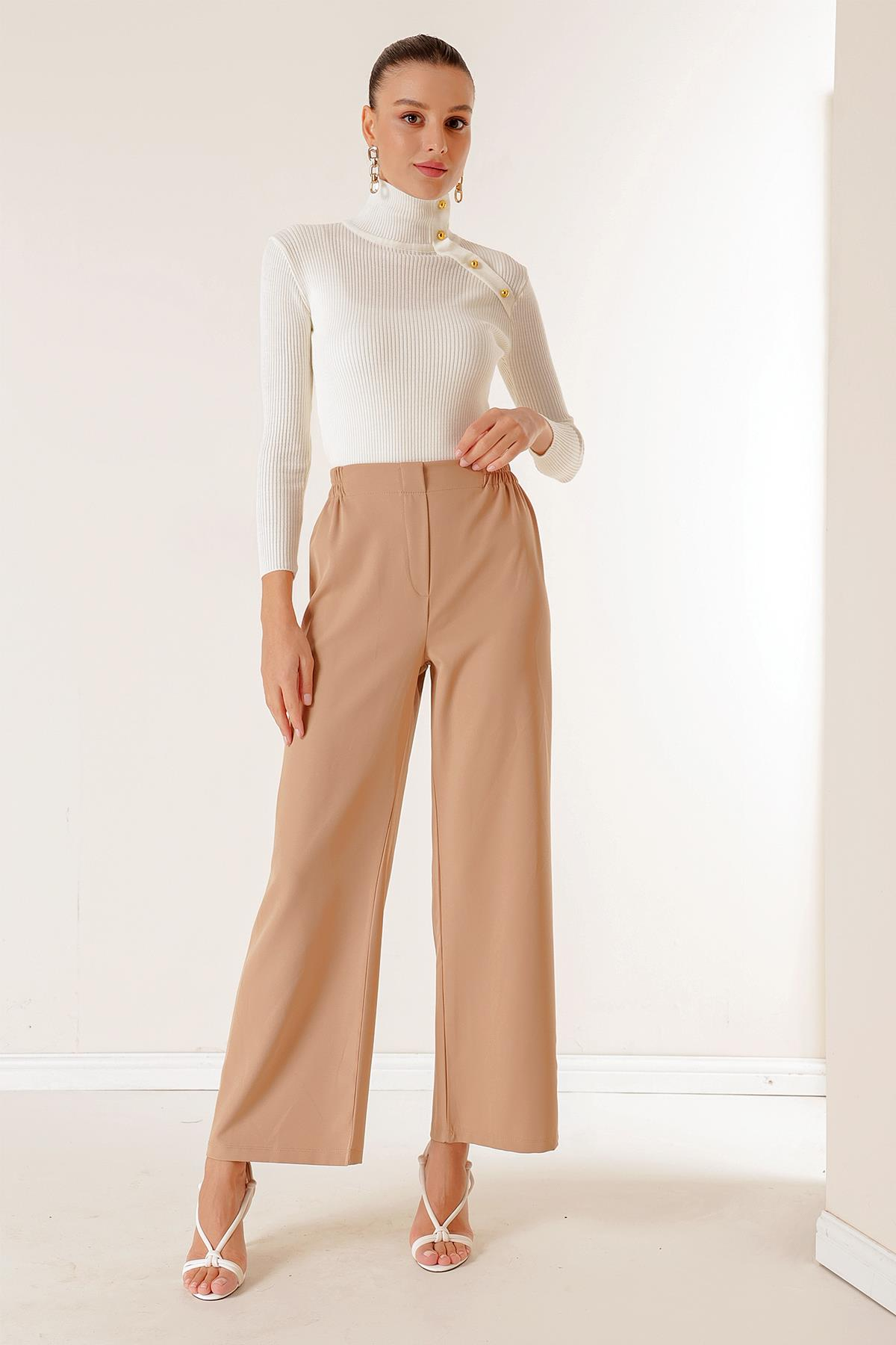 S-23K4140009Waist Palazzo Pants Elastic Lycra Fabric
