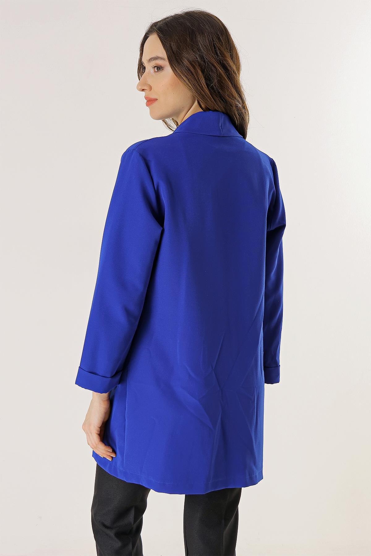 S-23K4140010Şal Yaka Likralı Uzun Ceket