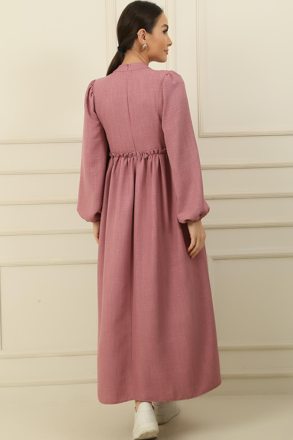 S-23K4160003Long Dress Linen Effect Gupurlu