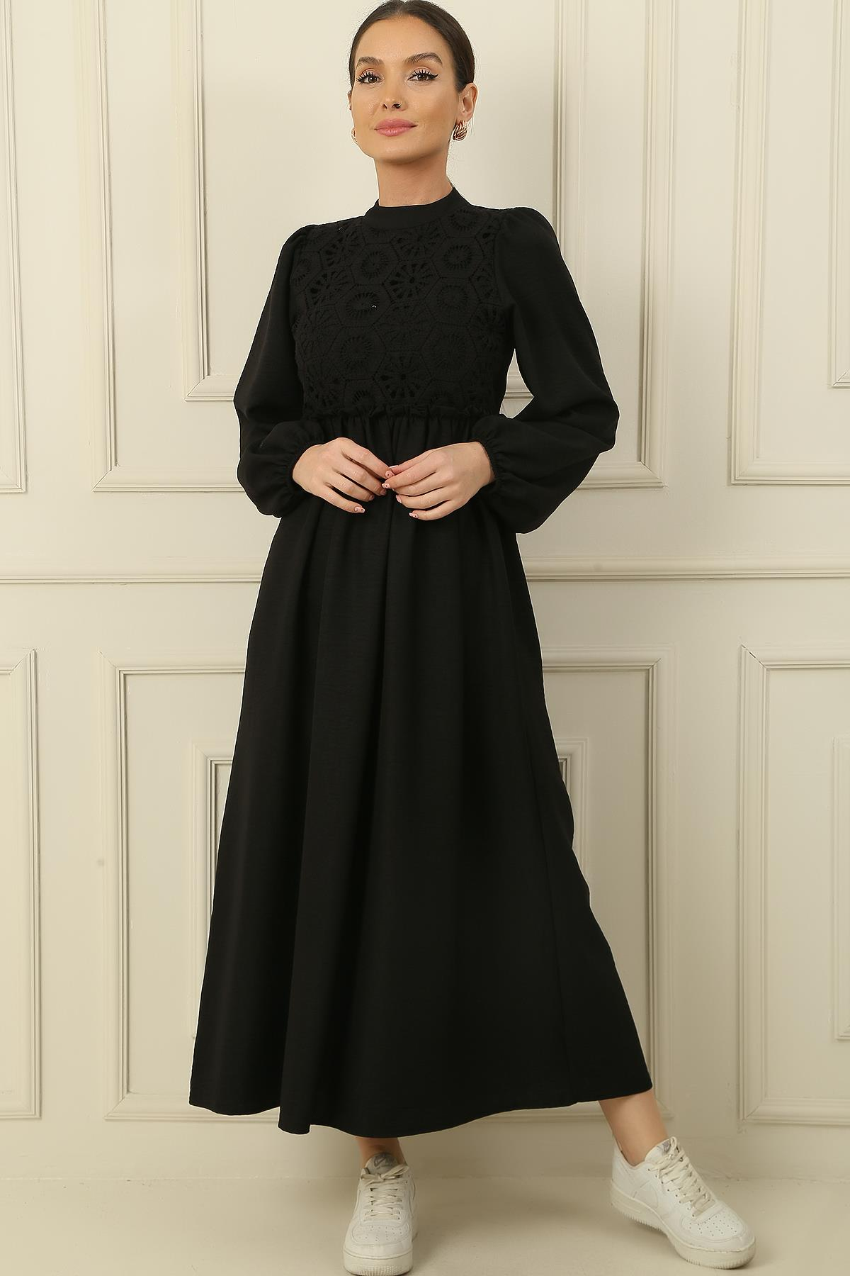 S-23K4160003Long Dress Linen Effect Gupurlu