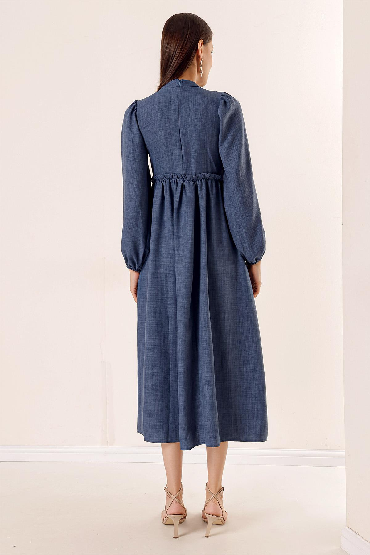 S-23K4160003Long Dress Linen Effect Gupurlu