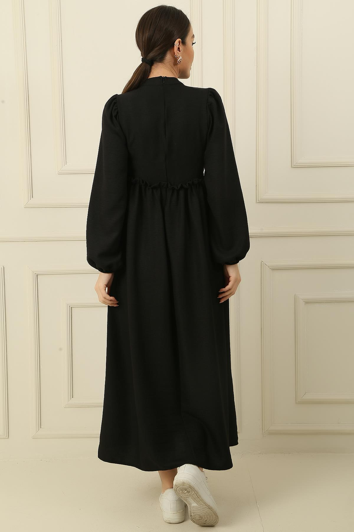 S-23K4160003Long Dress Linen Effect Gupurlu