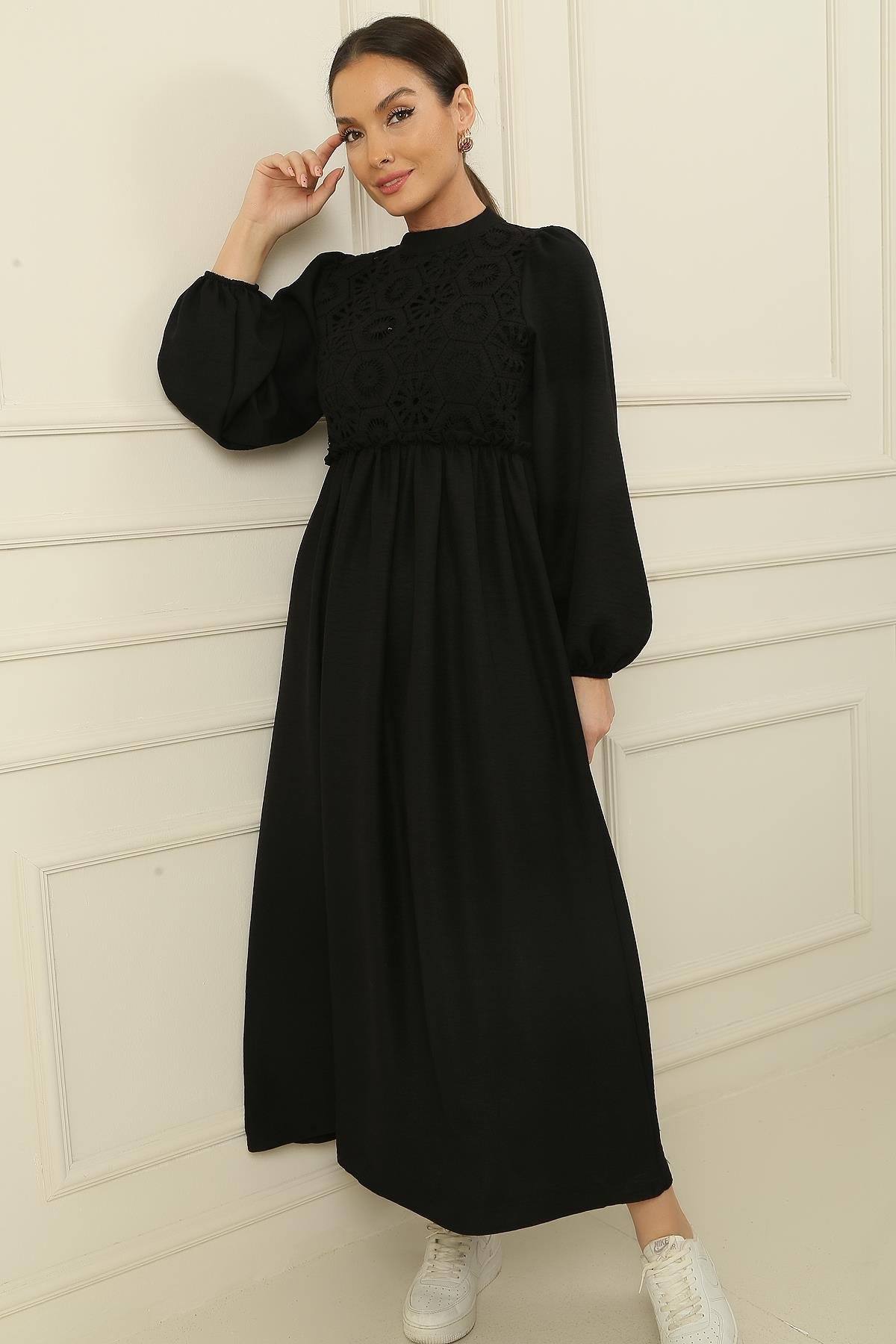 S-23K4160003Long Dress Linen Effect Gupurlu