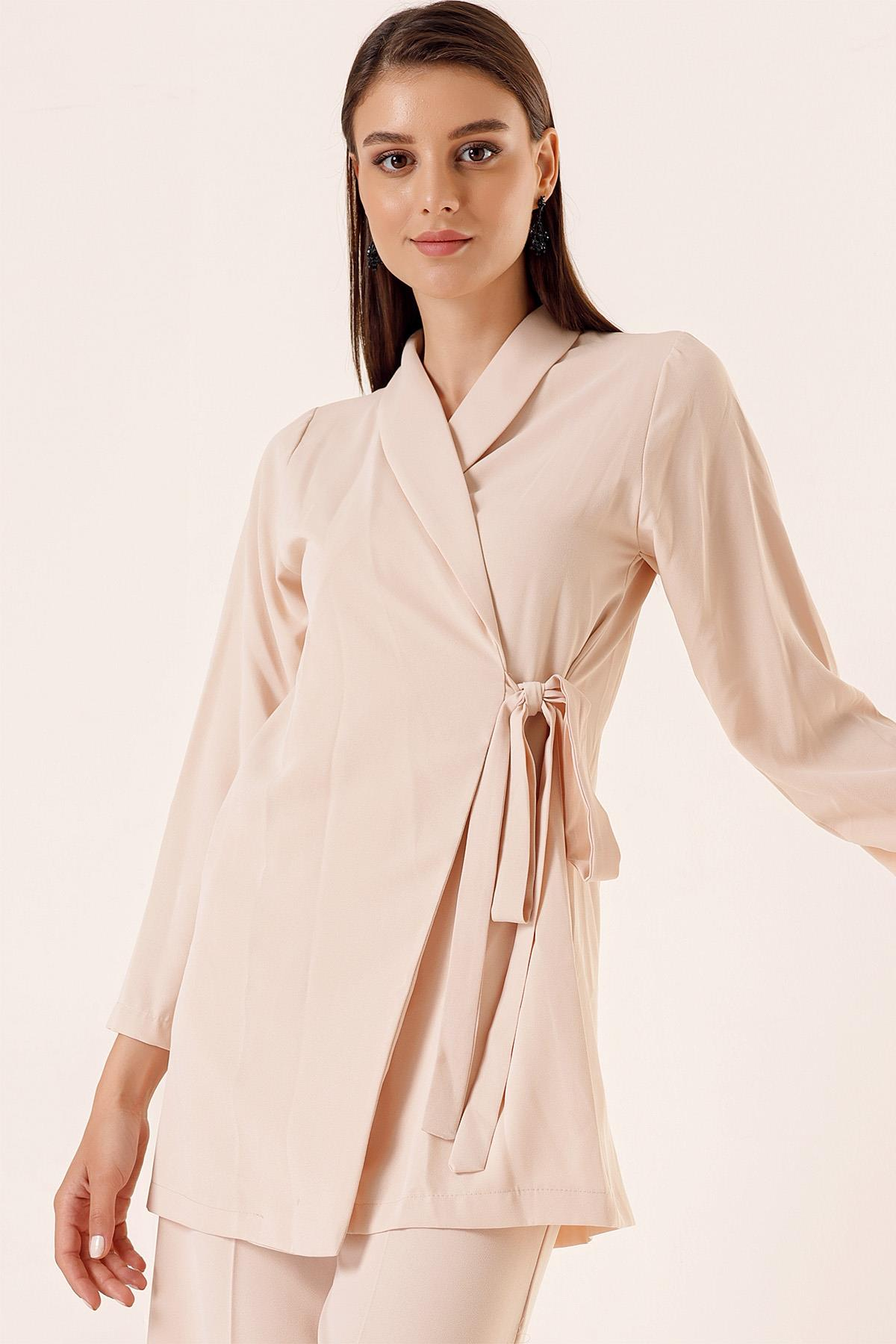 S-23K4160004Crepe Crossover Jacket Belted Collar