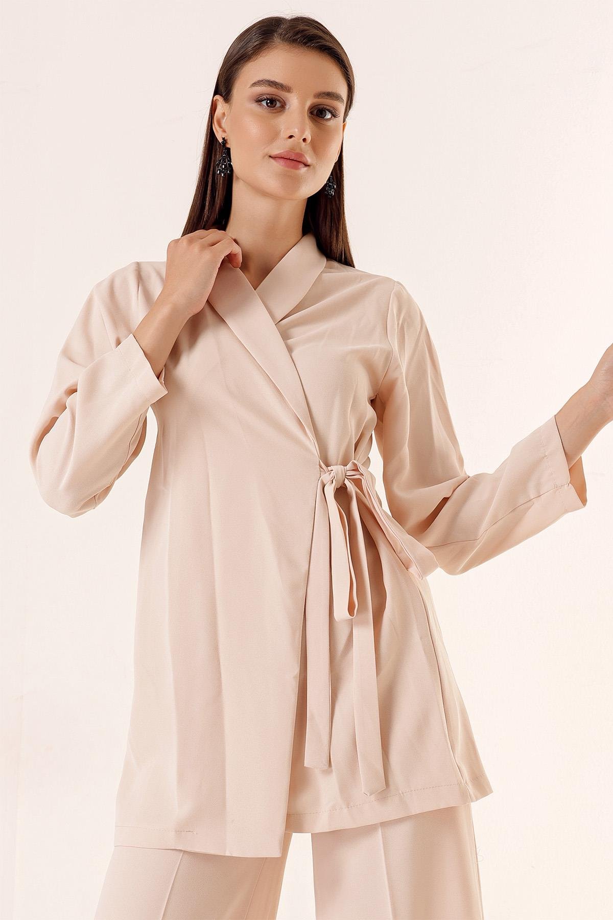 S-23K4160004Crepe Crossover Jacket Belted Collar