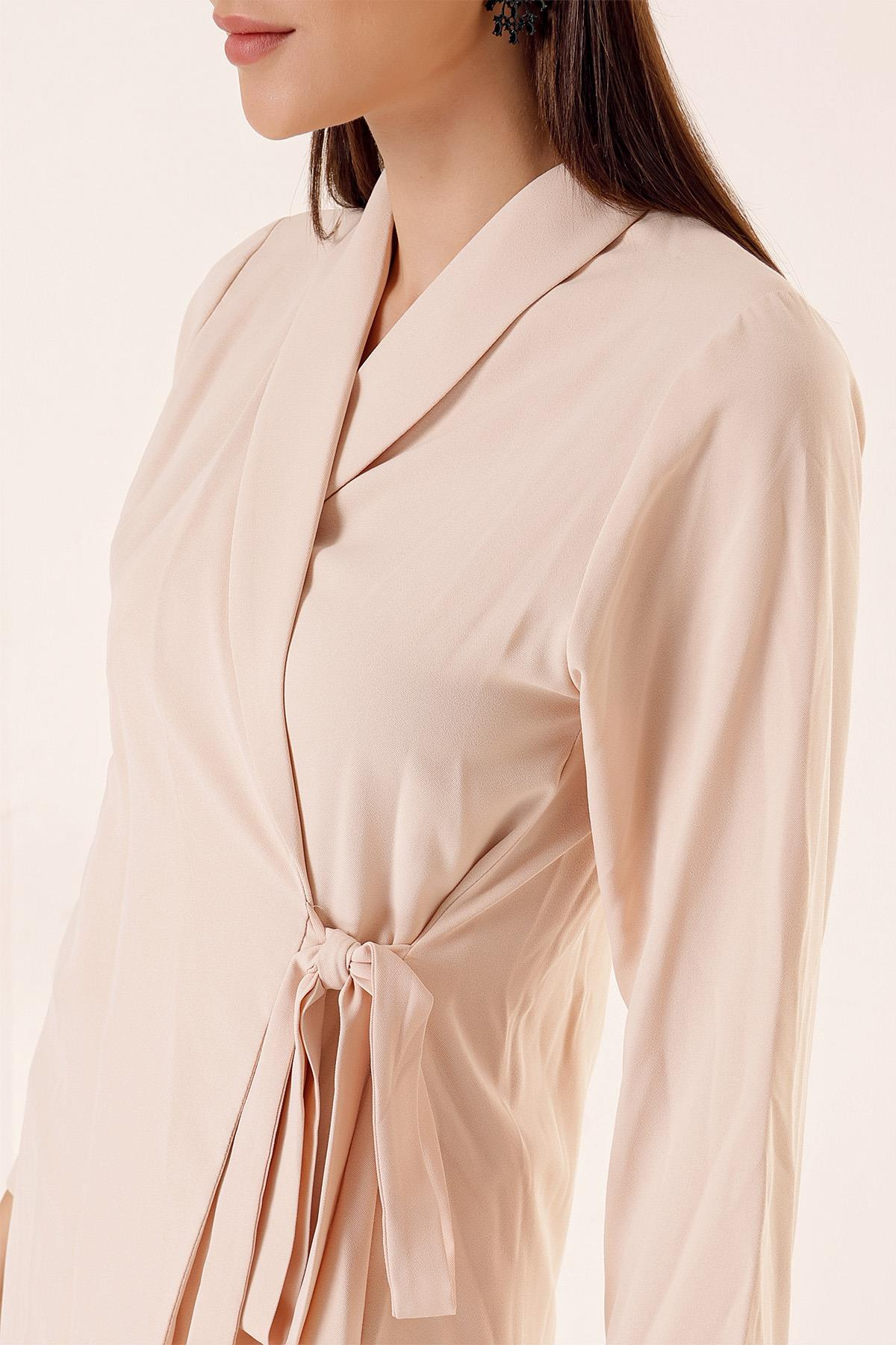 S-23K4160004Crepe Crossover Jacket Belted Collar