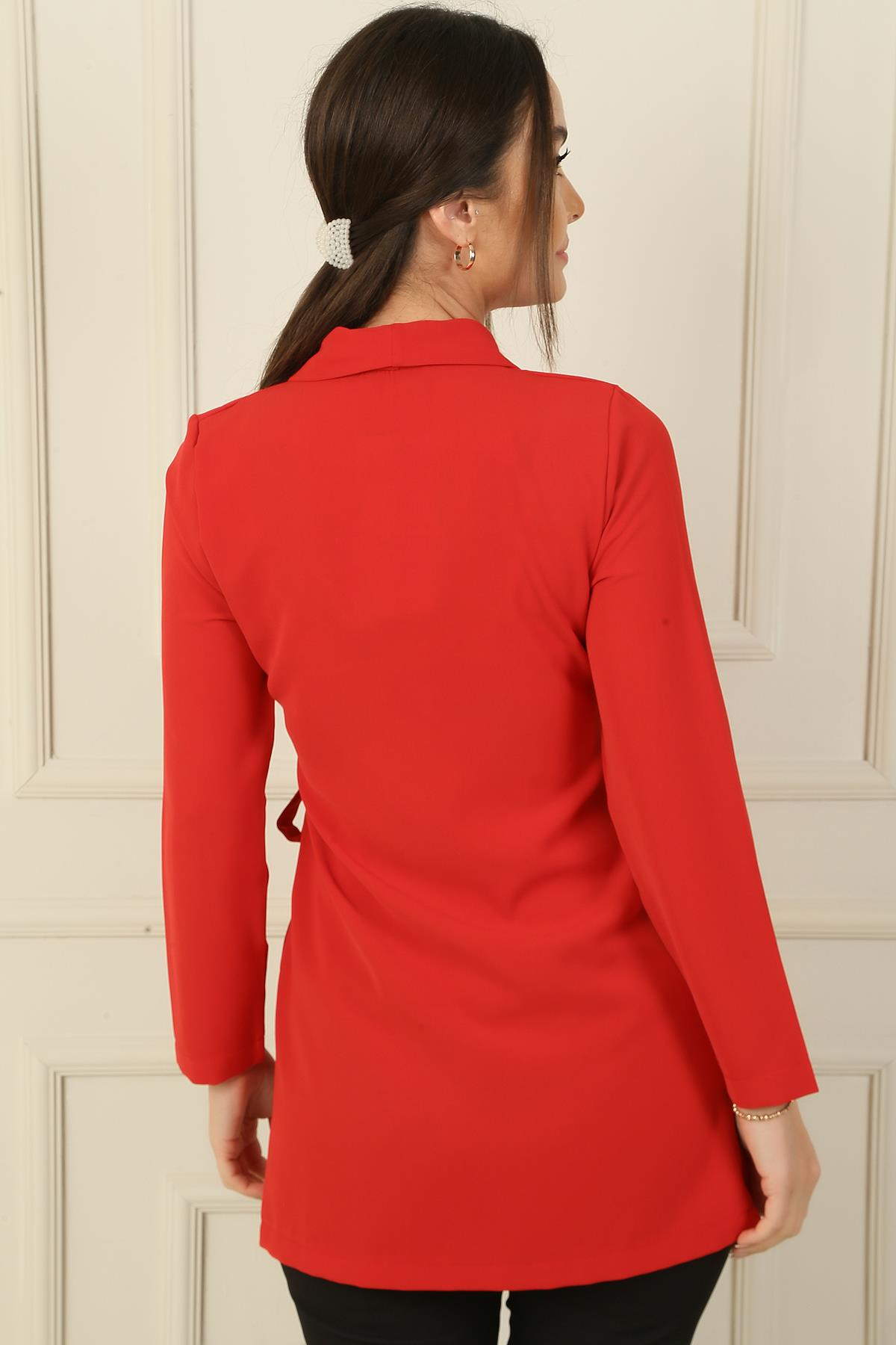 S-23K4160004Crepe Crossover Jacket Belted Collar