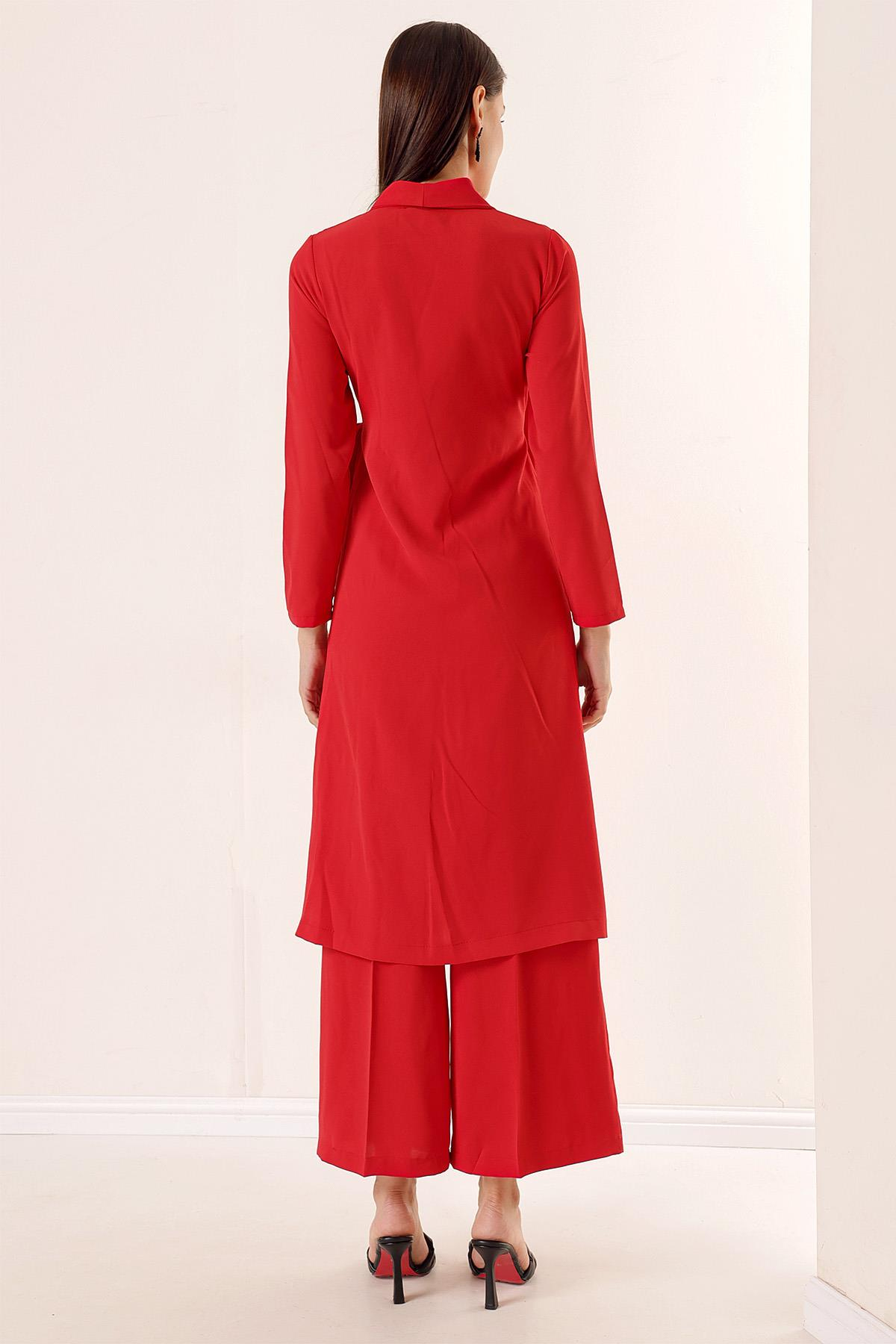 S-23K4160005Long Crepe Crossover Jacket Belted Collar