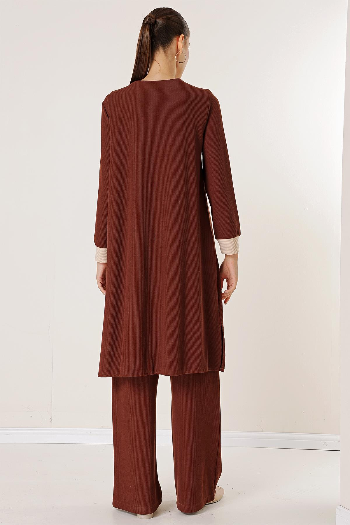 S-23K4160016Long Cardigan Knit Sleeveless Tunic Elastic waist trousers 3-Piece Set