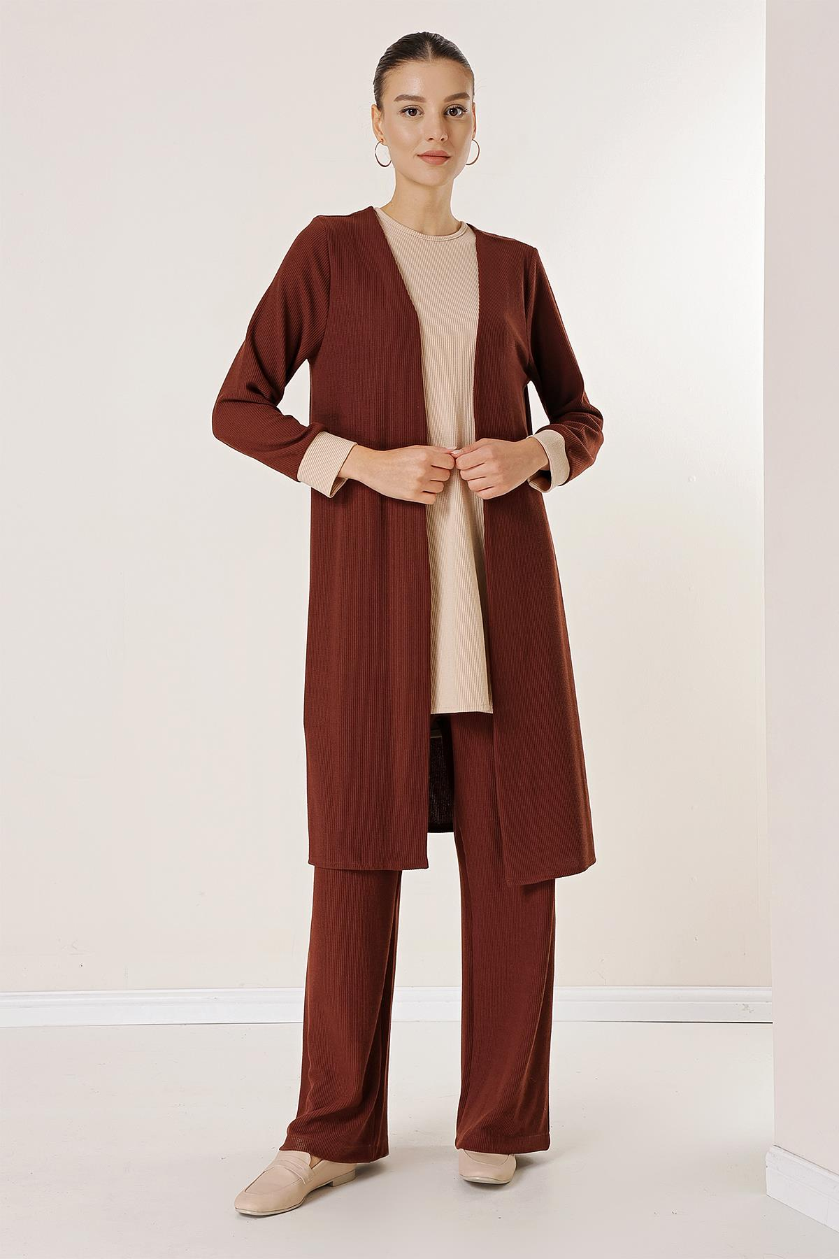 S-23K4160016Long Cardigan Knit Sleeveless Tunic Elastic waist trousers 3-Piece Set