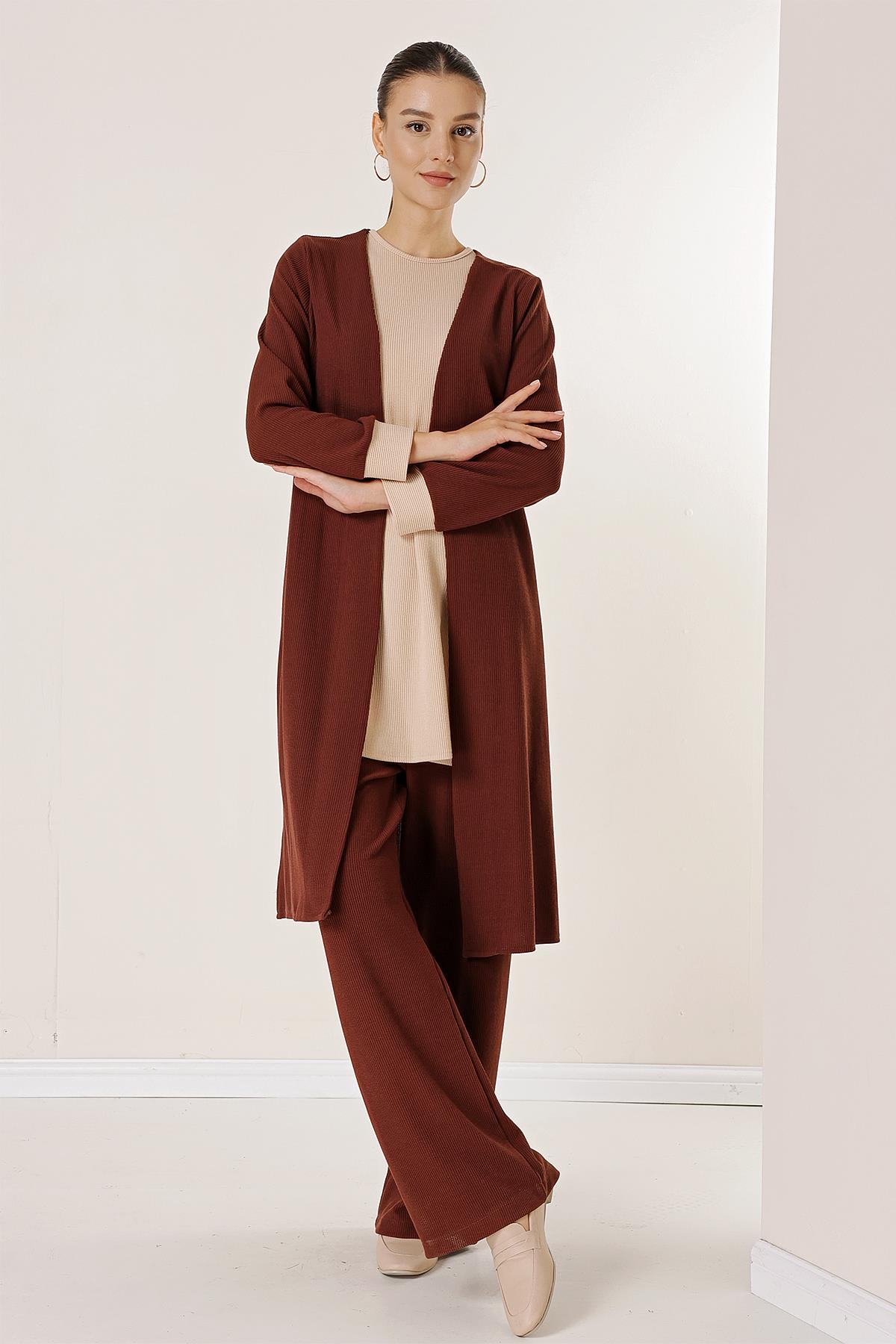 S-23K4160016Long Cardigan Knit Sleeveless Tunic Elastic waist trousers 3-Piece Set