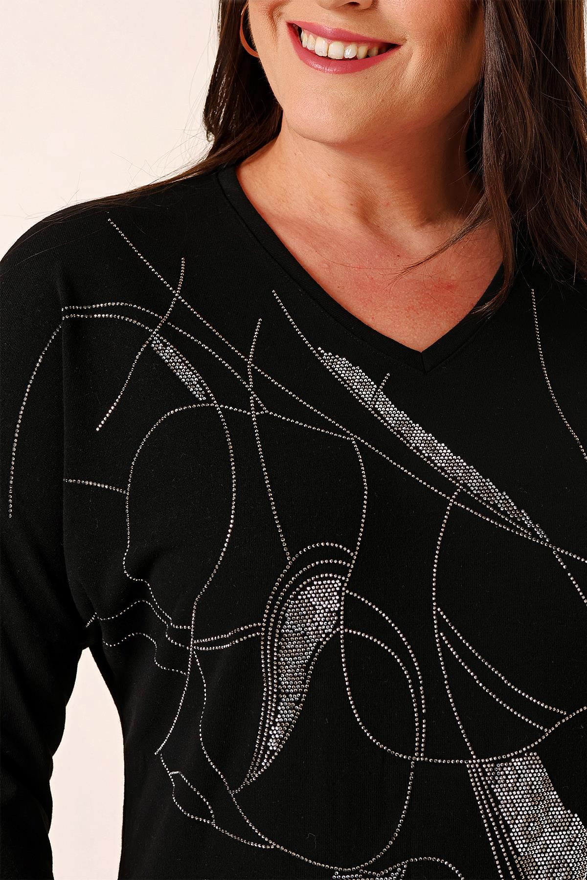 S-23K4170016V-Neck Printed Batwing Sleeve Plus Size Blouse Stone Strawberry